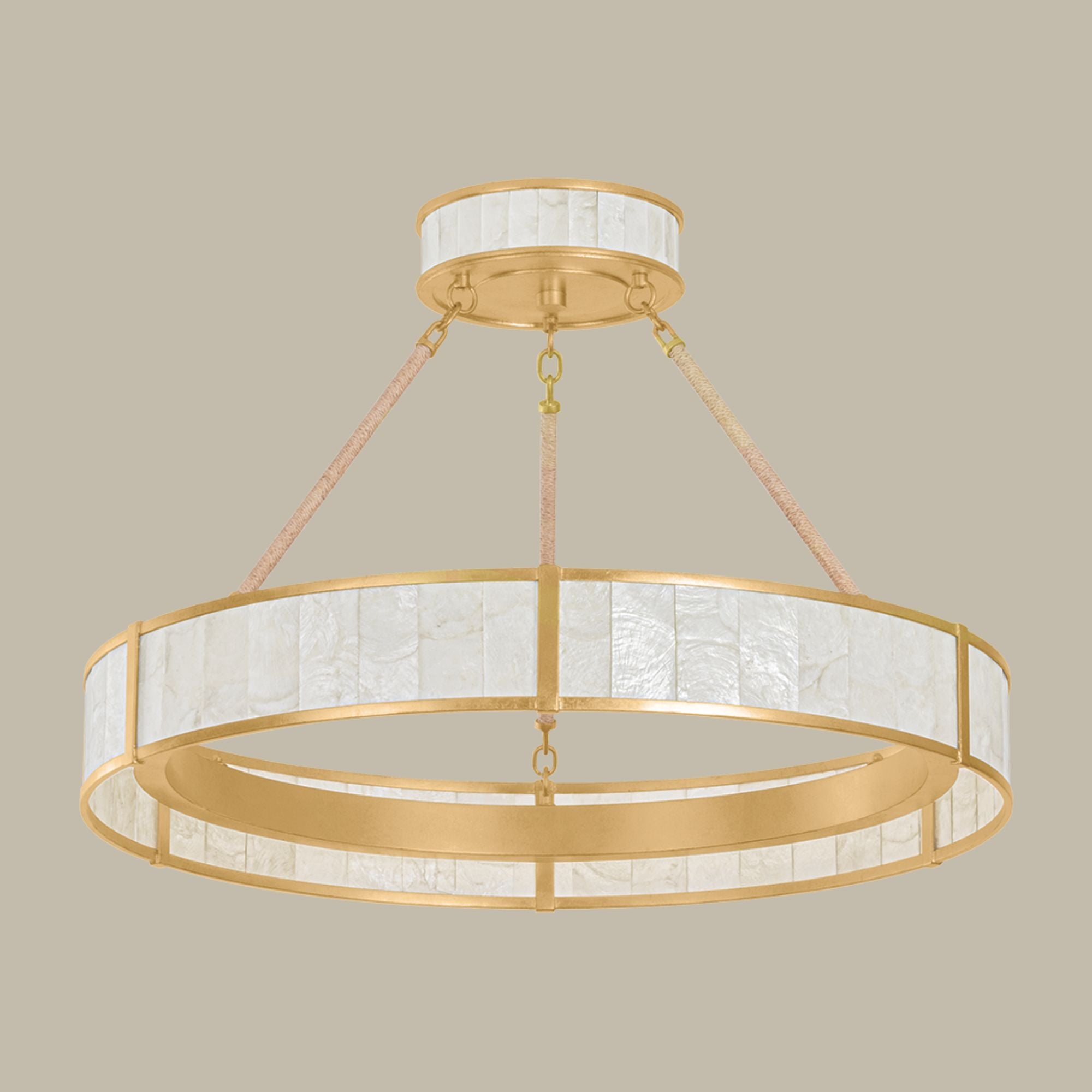 Hudson Valley Halcott 30 in. Integrated LED Chandelier, Vintage Gold Leaf with Capiz Panels