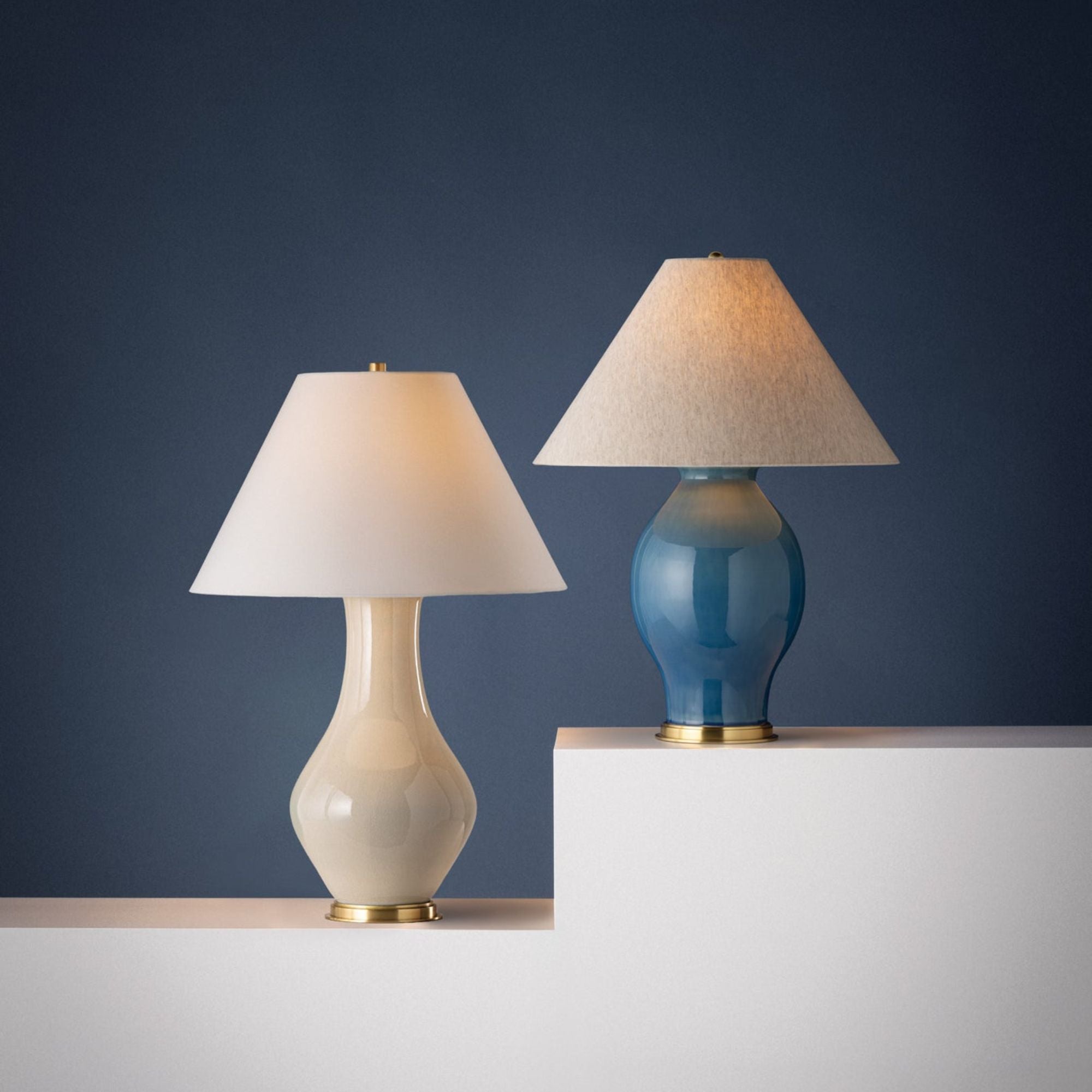 Hanslope 32" Table Lamp, Aged Brass/Ceramic French Muslin Finish