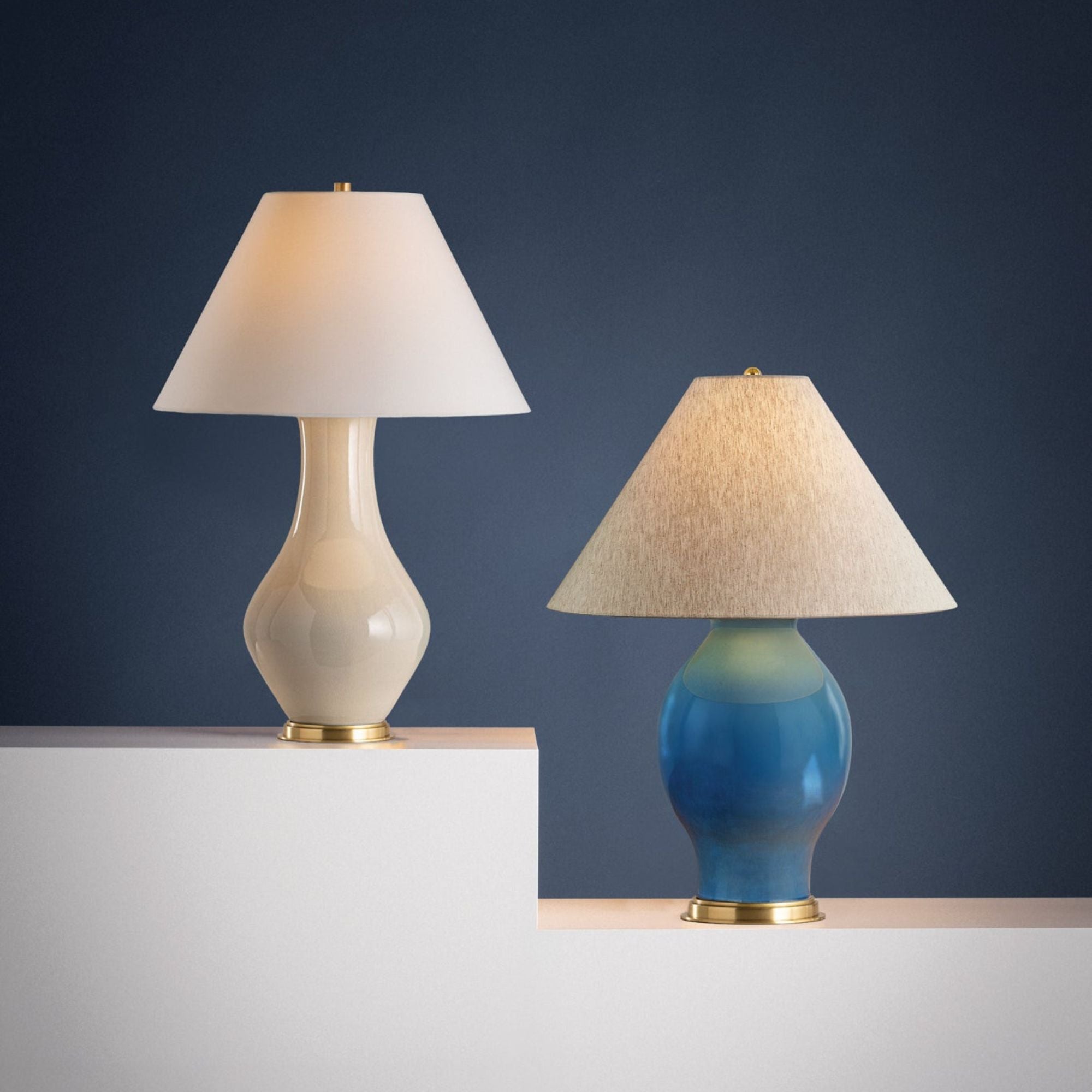 Hanslope 32" Table Lamp, Aged Brass/Ceramic French Muslin Finish
