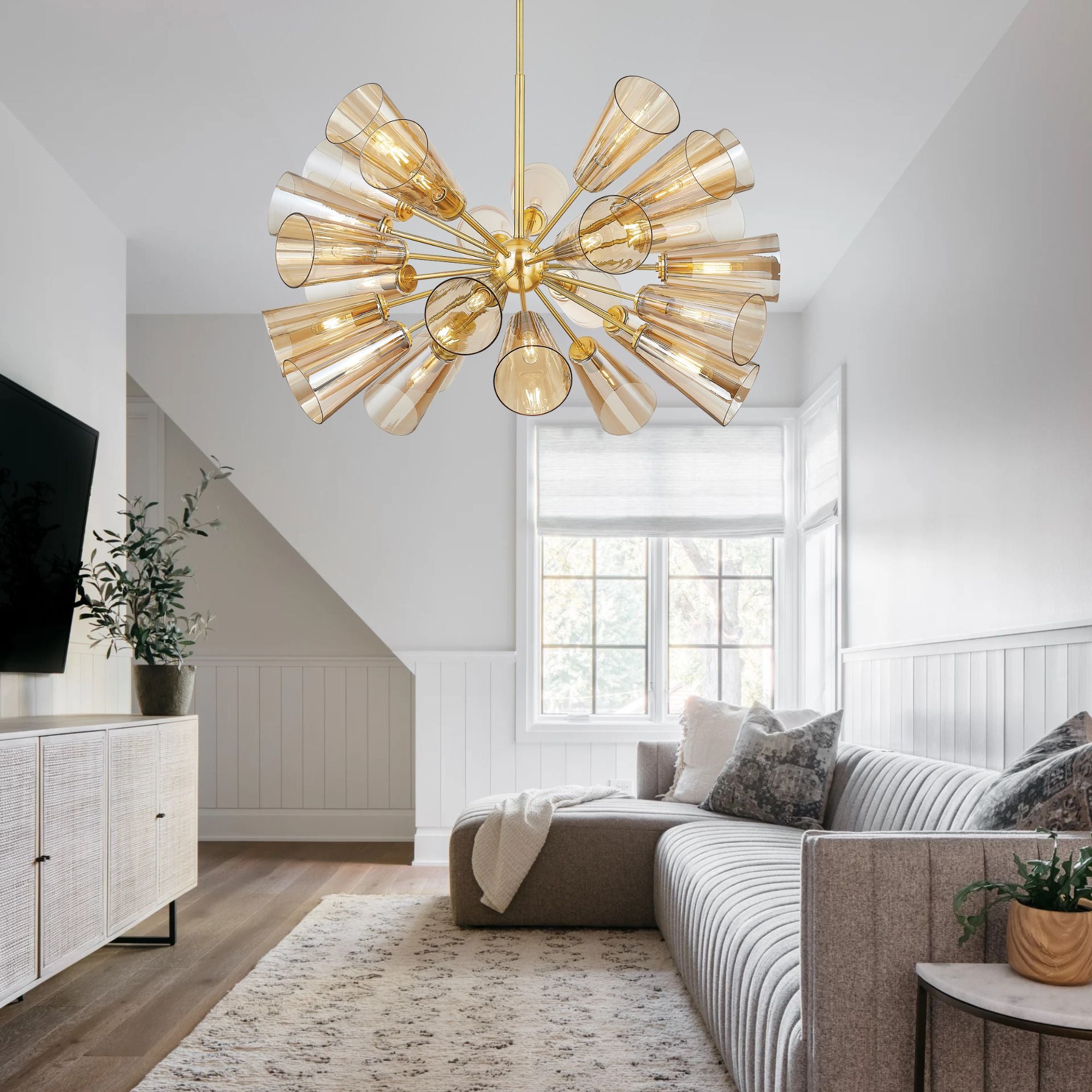 Hartwood 45" 25 Light Chandelier, Aged Brass Finish