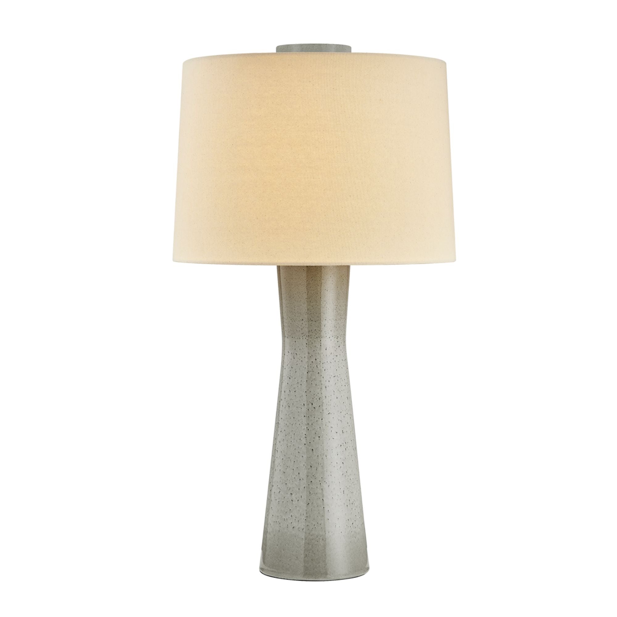 Hudson Valley Havelock 32.5 in. Table Lamp, Aged Brass & Ceramic Roan Grey with Wheat Linen Shade