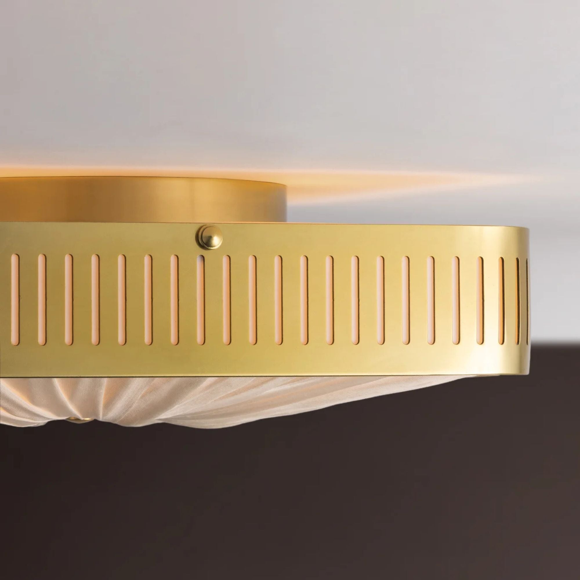 Hudson Valley Henri 4-Light Semi-Flush Mount, Aged Brass with Ivory Silk Drum Shade
