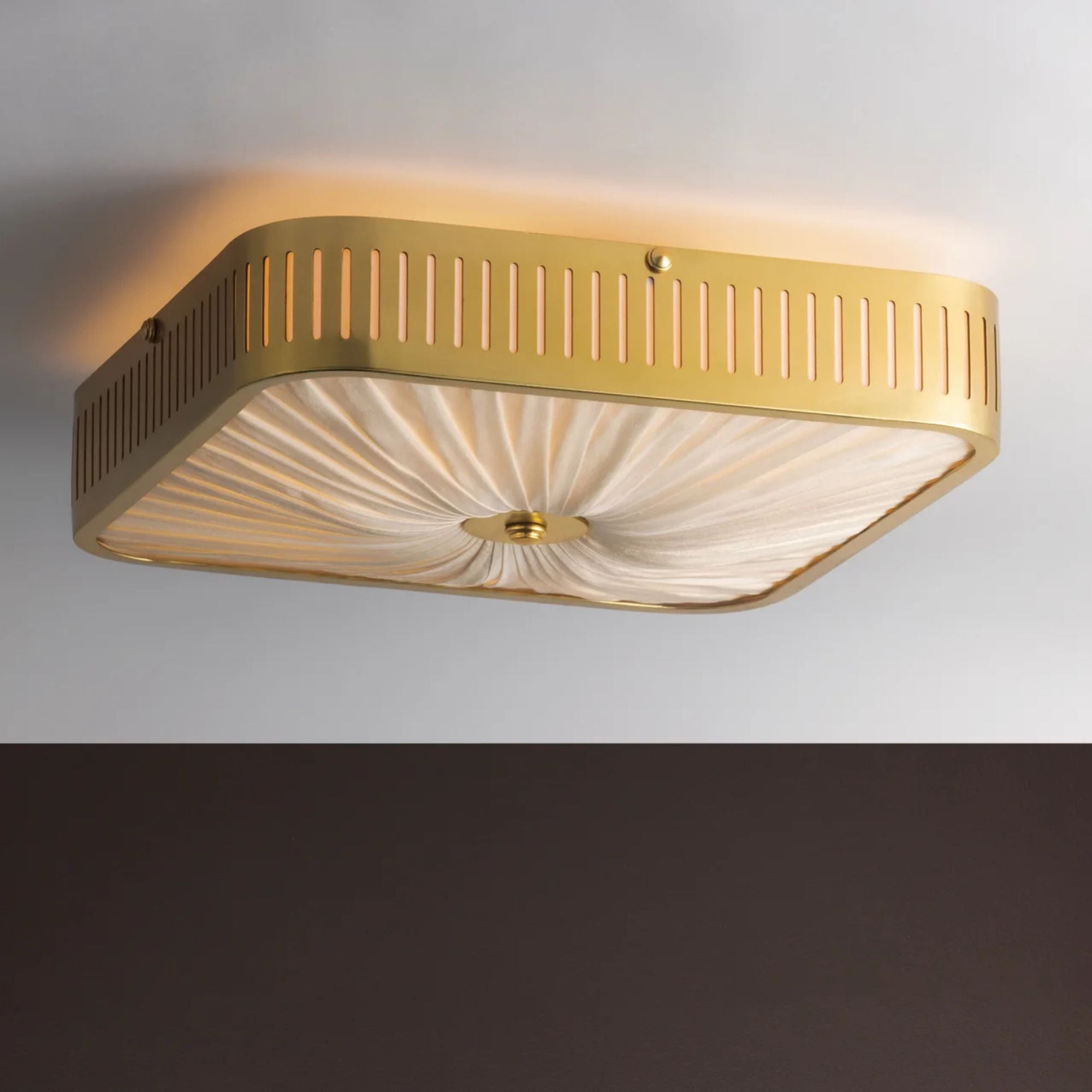 Hudson Valley Henri 4-Light Semi-Flush Mount, Aged Brass with Ivory Silk Drum Shade