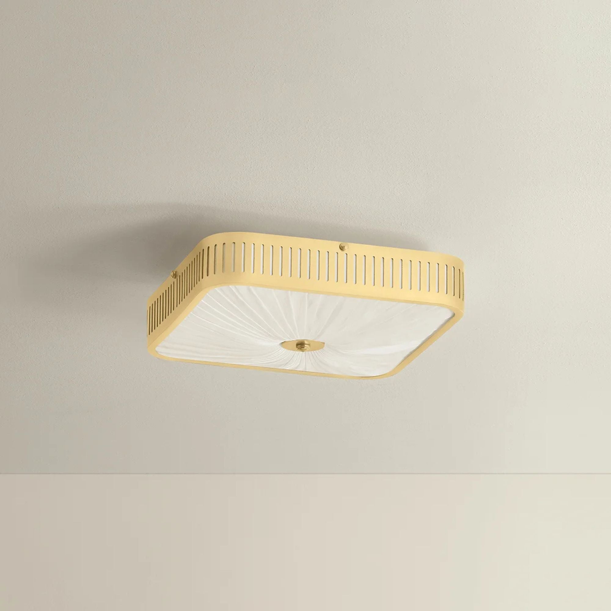 Hudson Valley Henri 4-Light Semi-Flush Mount, Aged Brass with Ivory Silk Drum Shade