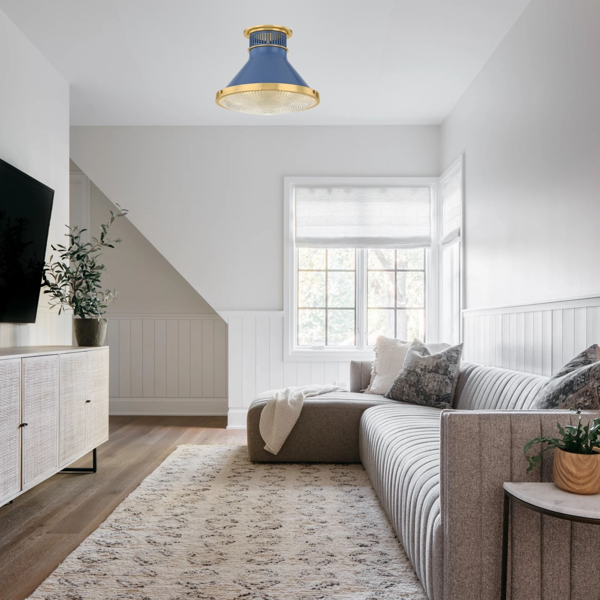 Highclere 13" Flush Mount, Aged Brass/Soft French Blue Finish