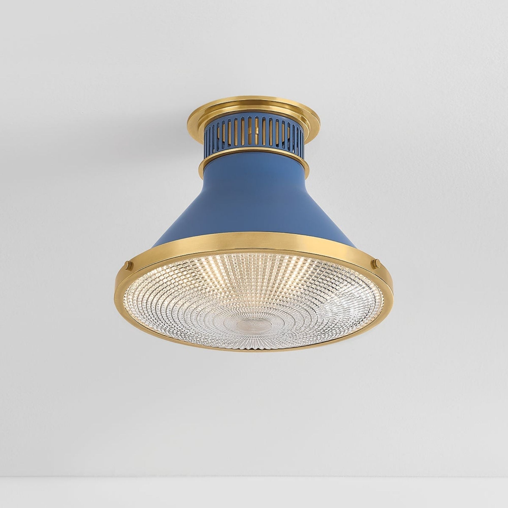 Highclere 13" Flush Mount, Aged Brass/Soft French Blue Finish