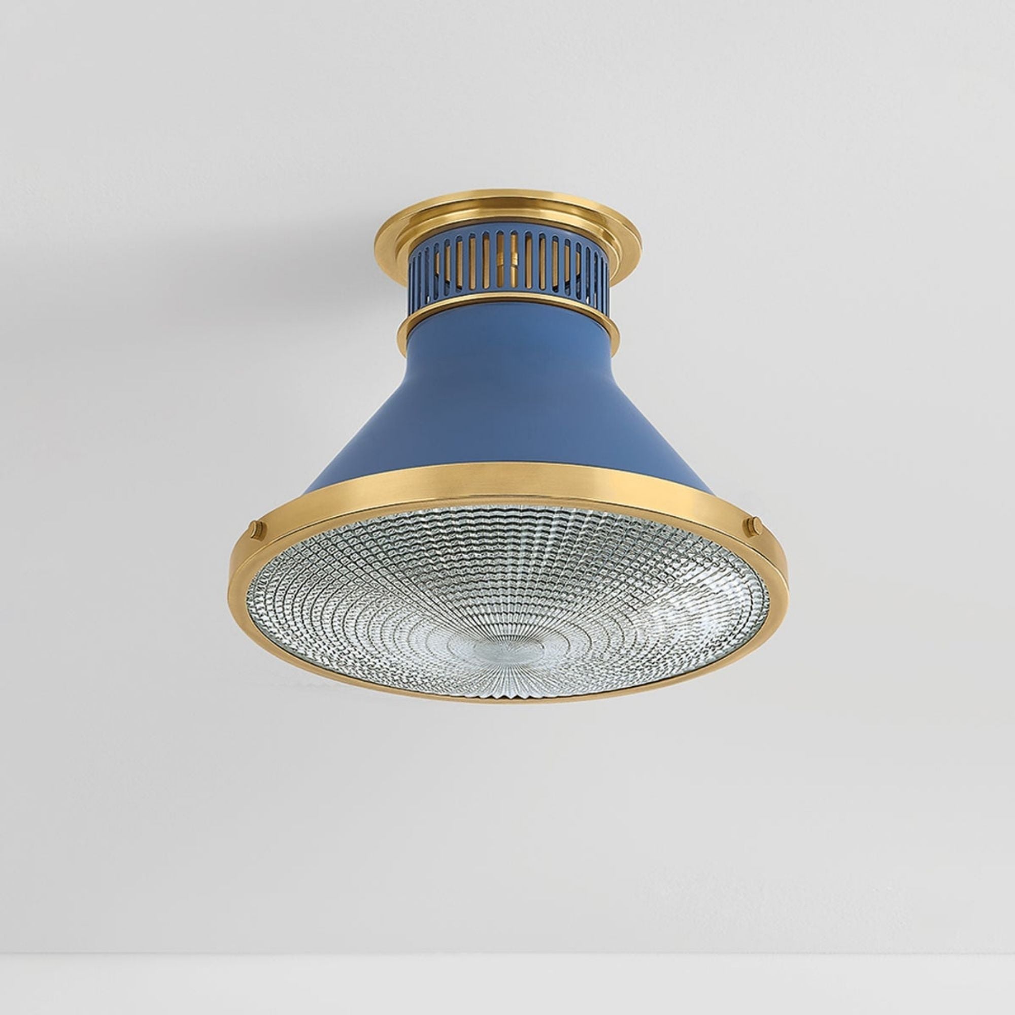 Highclere 13" Flush Mount, Aged Brass/Soft French Blue Finish