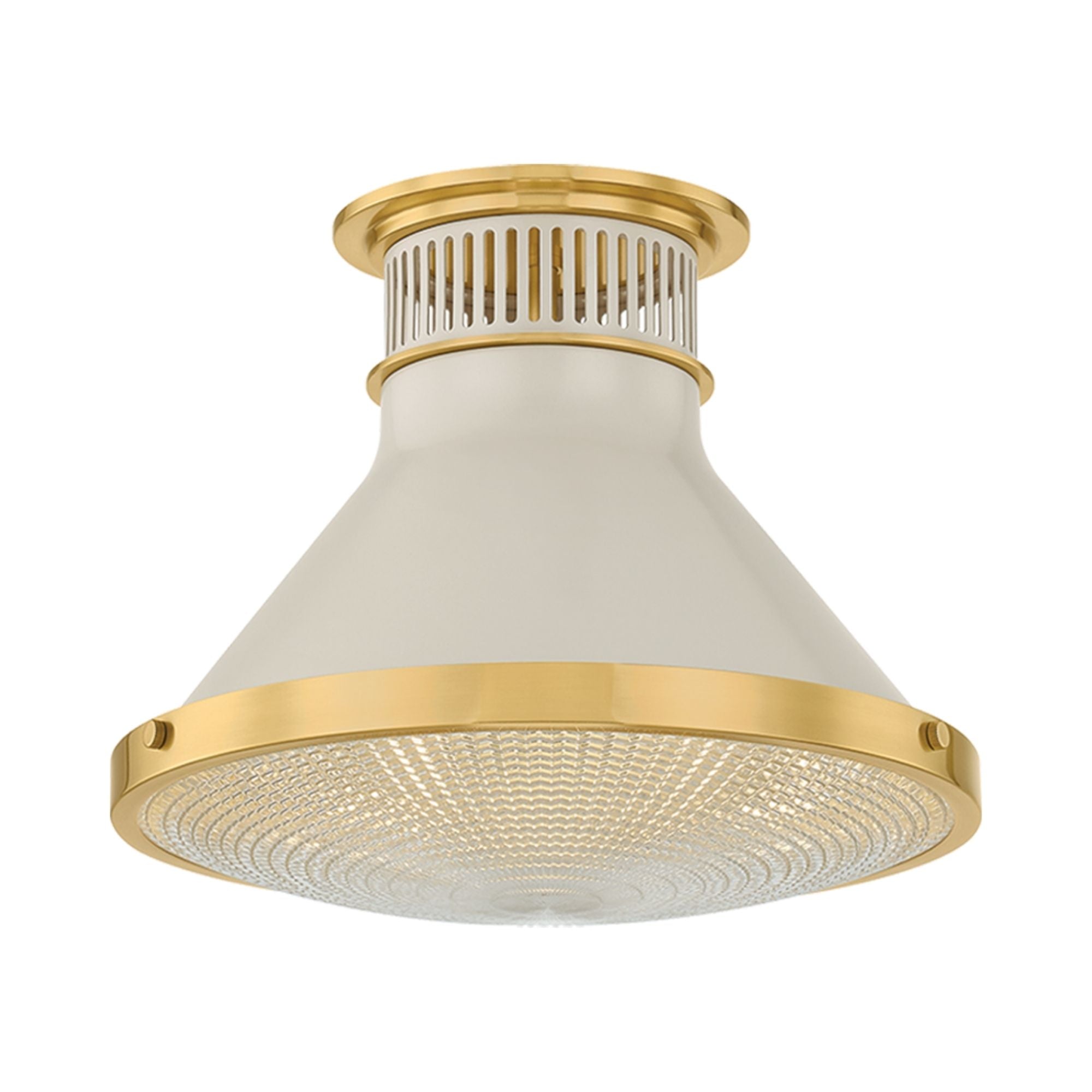 Highclere 13" Flush Mount, Aged Brass/Off-White Finish