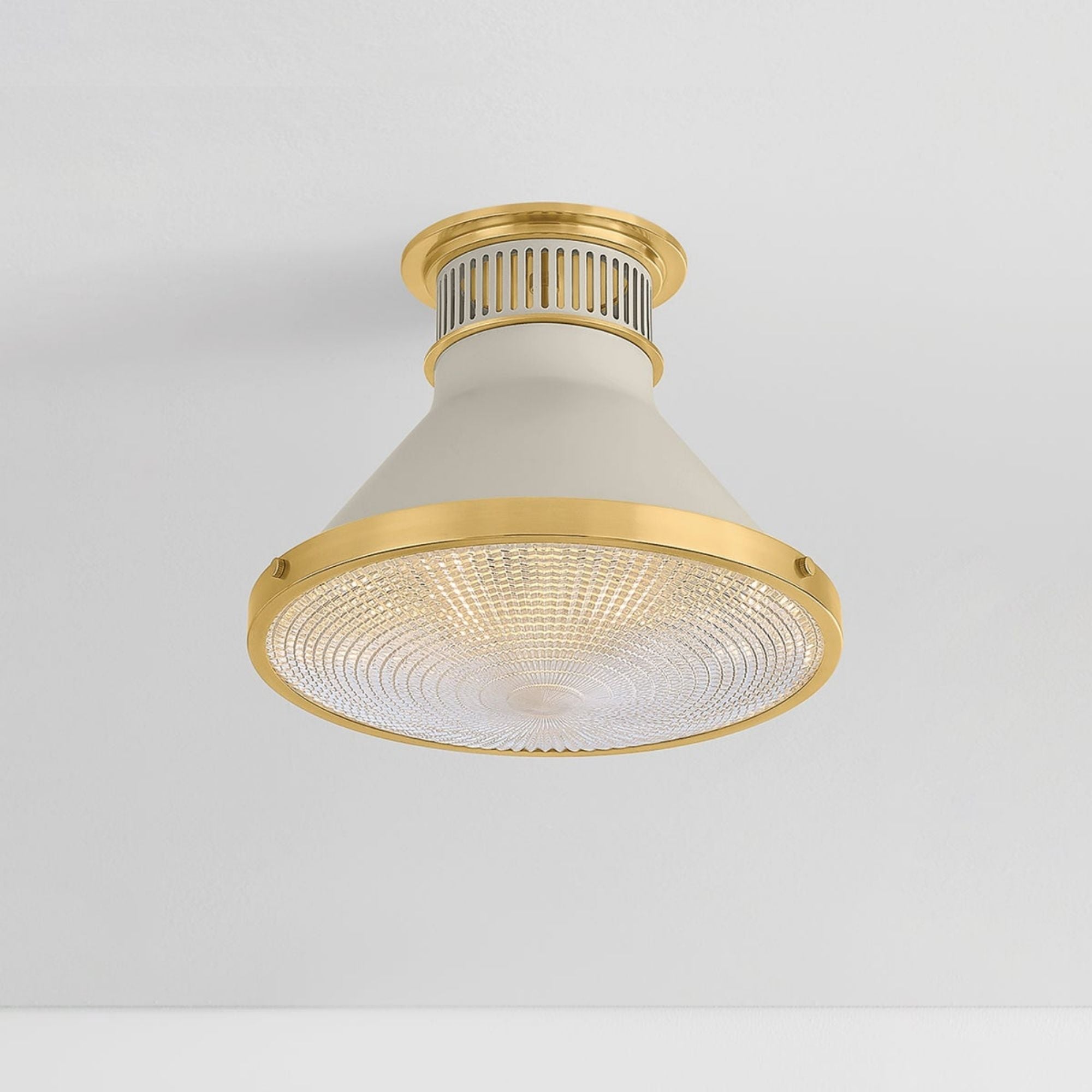 Highclere 13" Flush Mount, Aged Brass/Off-White Finish