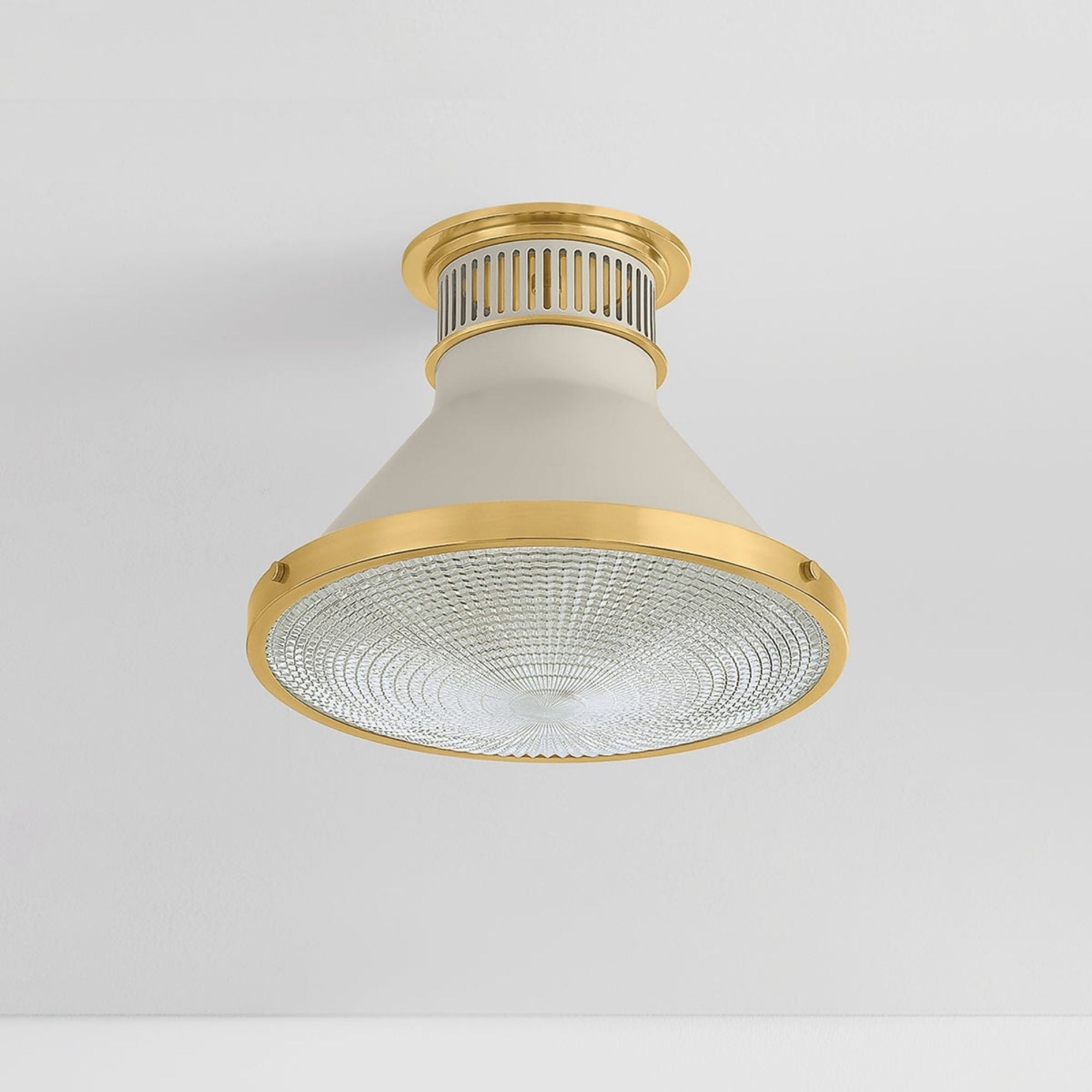 Highclere 13" Flush Mount, Aged Brass/Off-White Finish