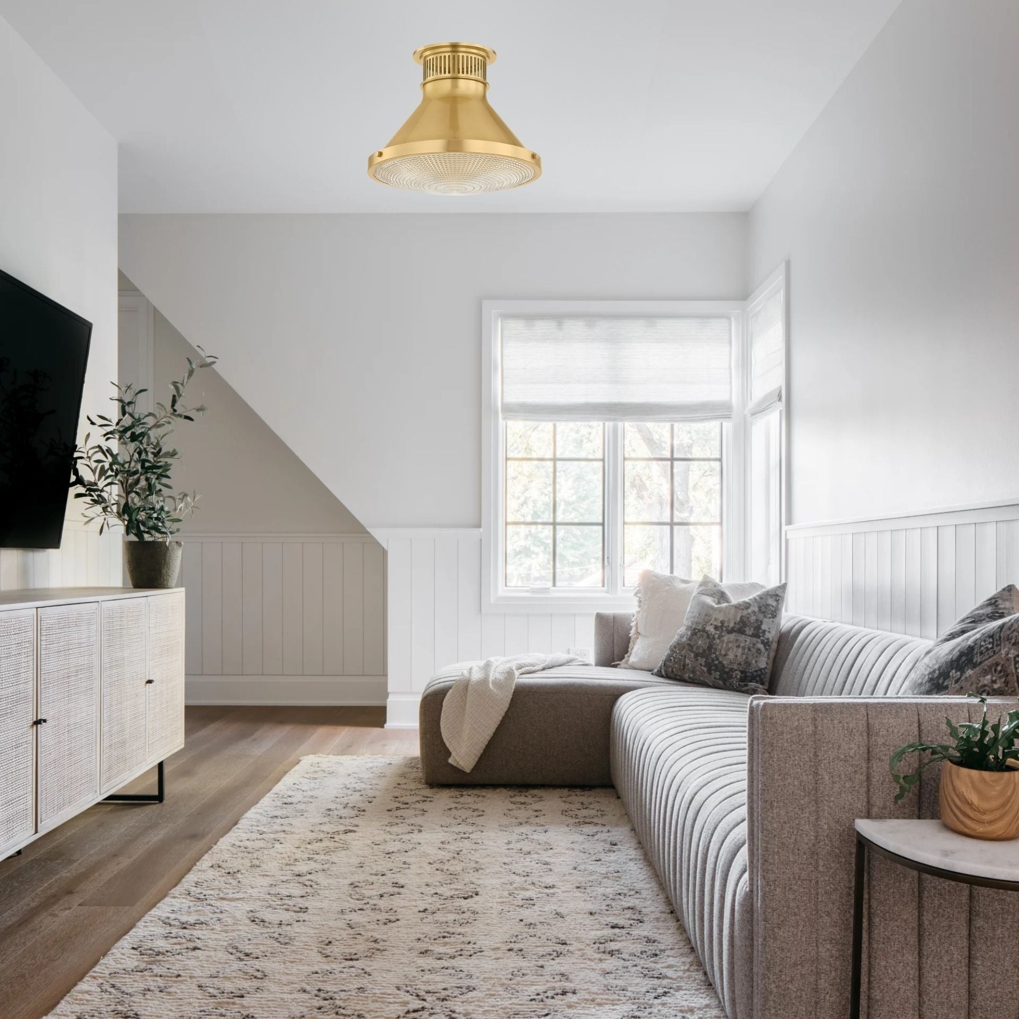 Highclere 13" Flush Mount, Aged Brass Finish