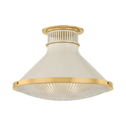 Highclere 18" Flush Mount, Aged Brass/Off-White Finish