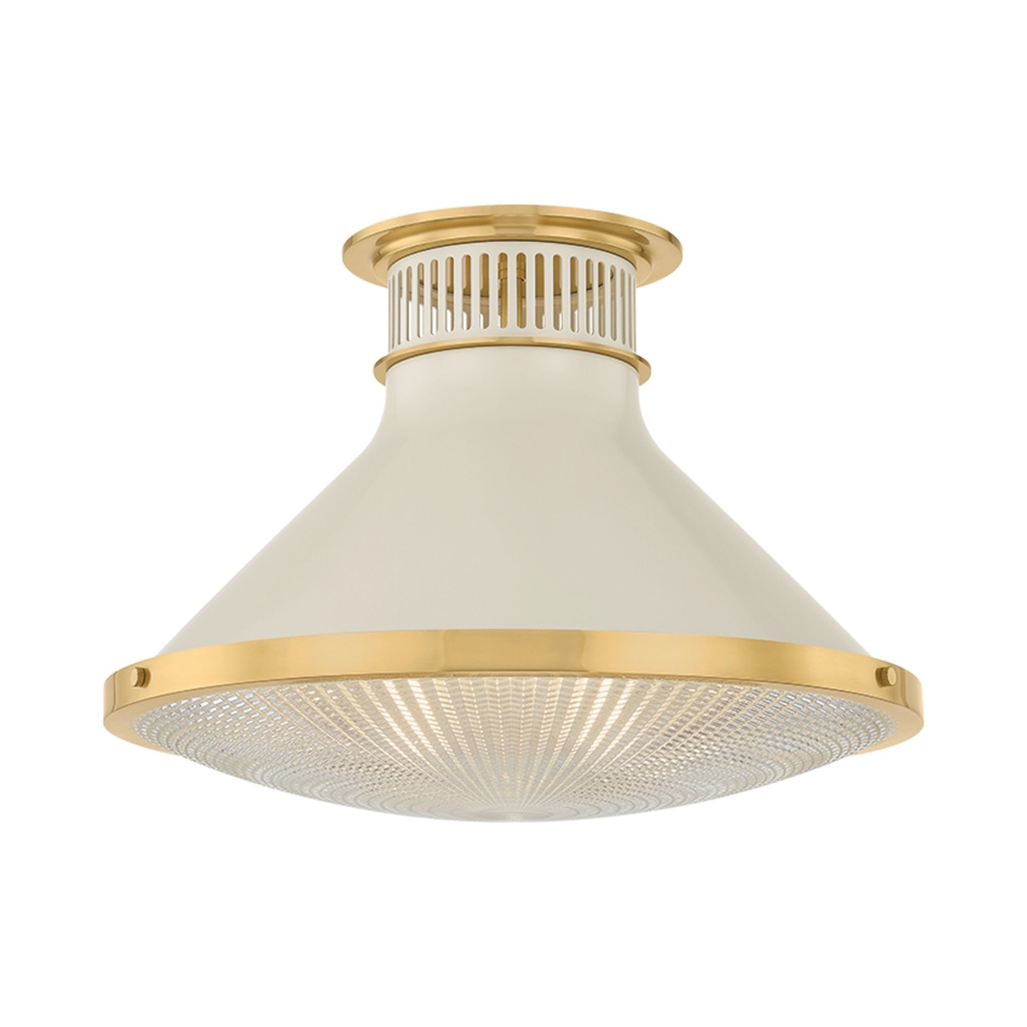 Highclere 18" Flush Mount, Aged Brass/Off-White Finish