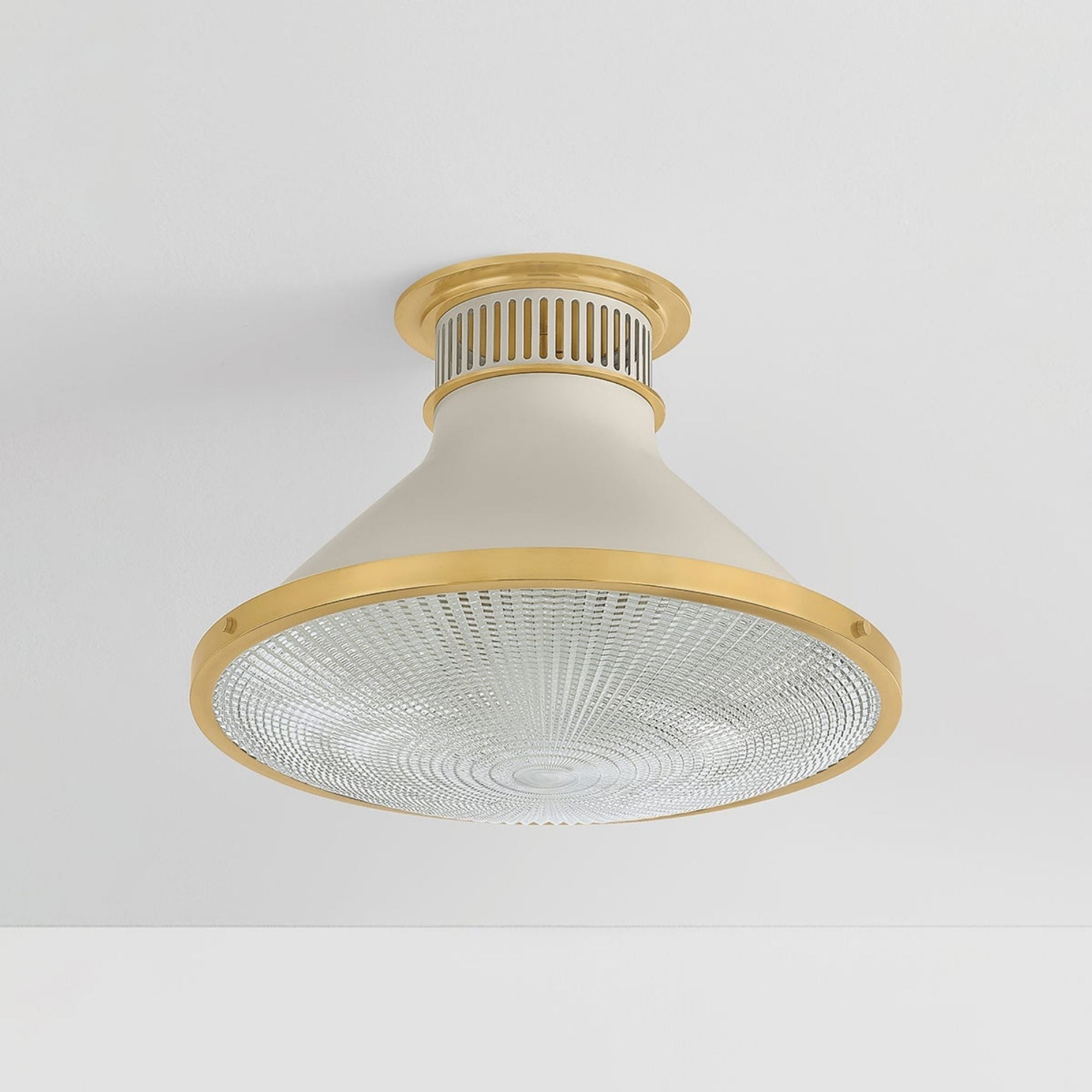 Highclere 18" Flush Mount, Aged Brass/Off-White Finish