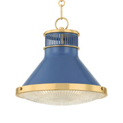 Highclere 13" Pendant, Aged Brass/Soft French Blue Finish