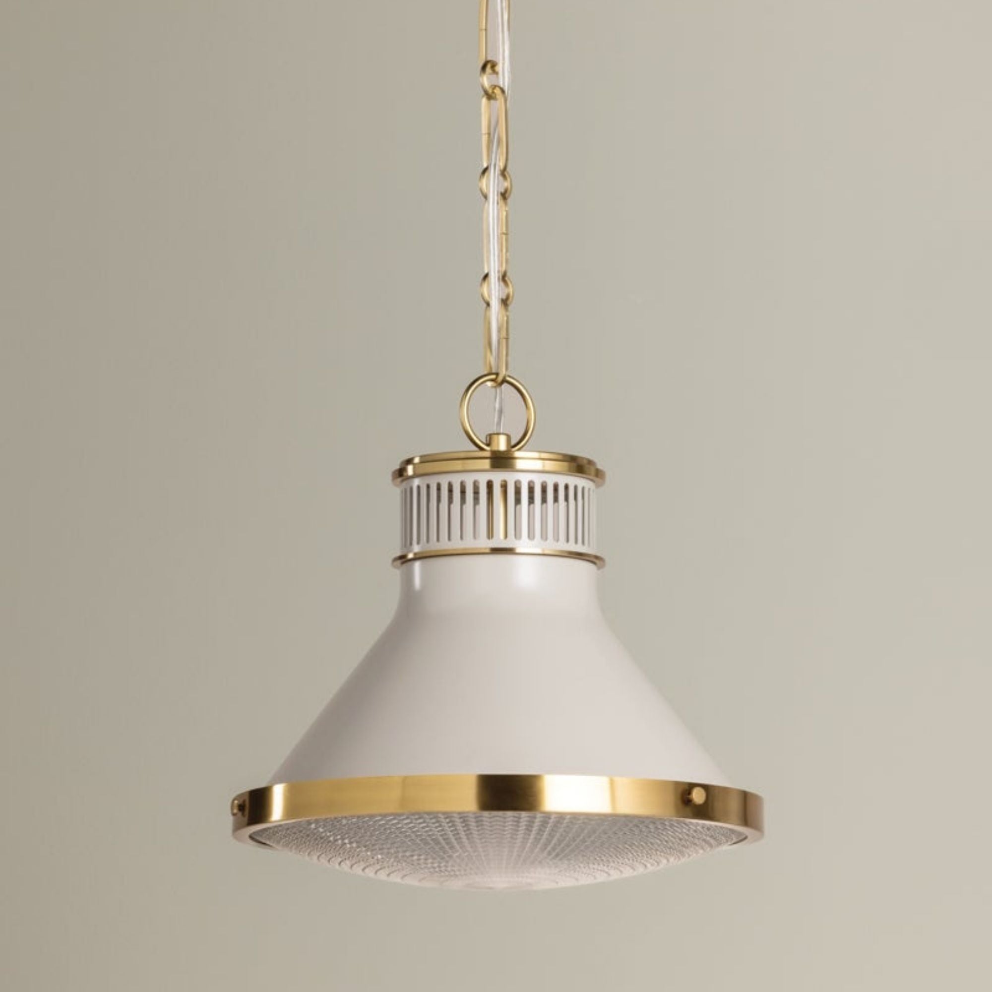 Highclere 13" Pendant, Aged Brass/Off-White Finish