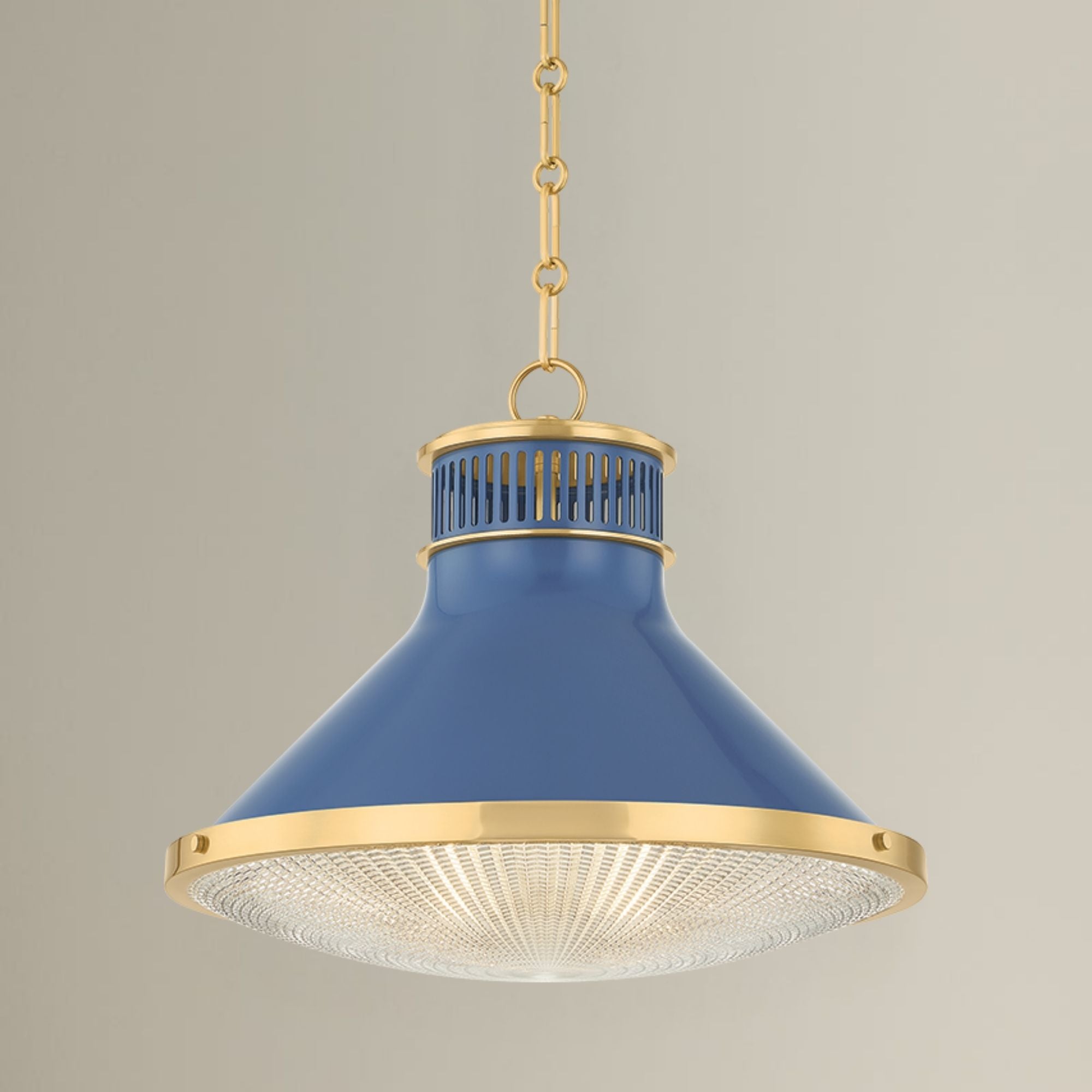 Highclere 18" Pendant, Aged Brass/Soft French Blue Finish