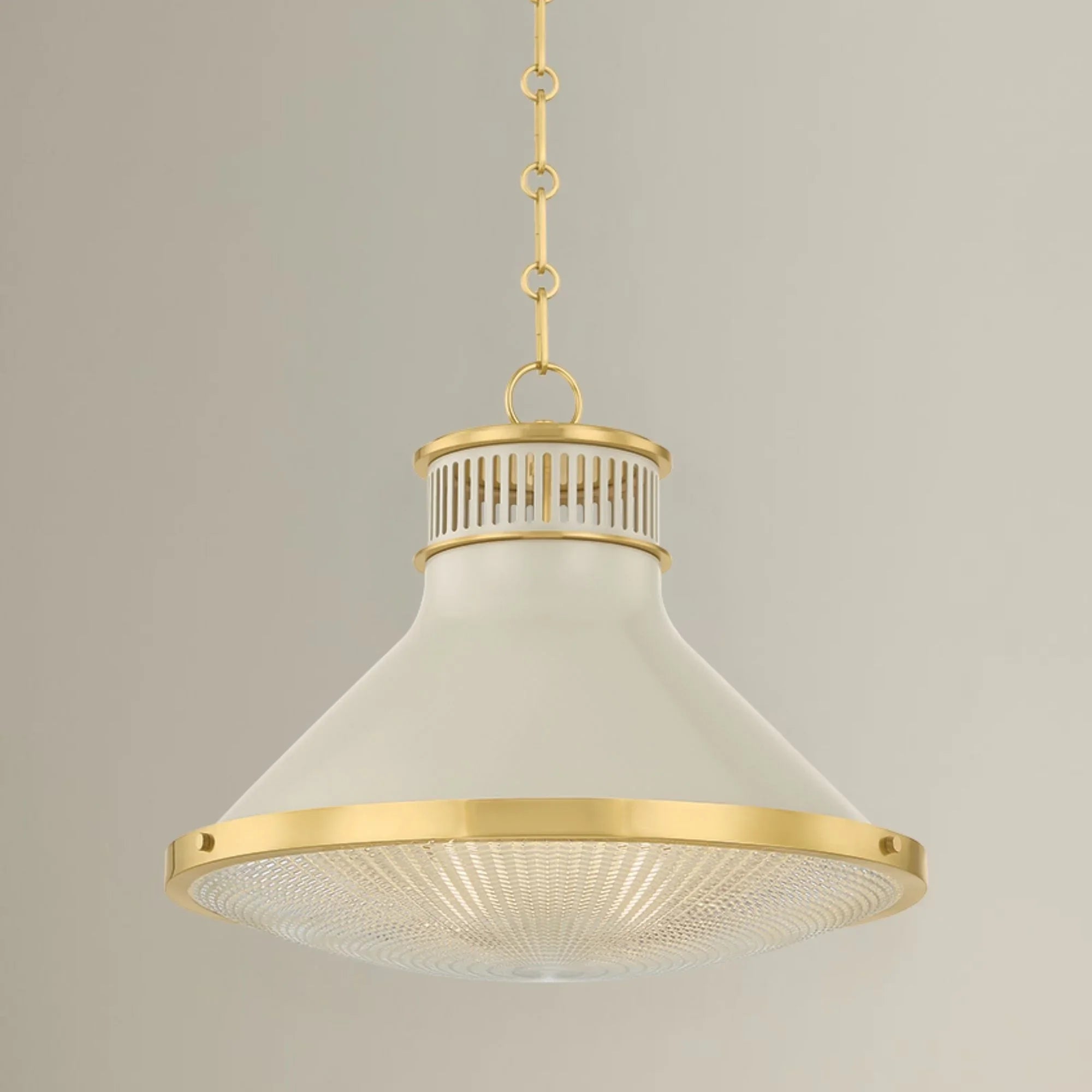 Highclere 18" Pendant, Aged Brass/Off-White Finish