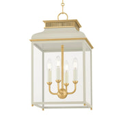Houghton 22" 4-Light Lantern, Aged Brass/Off-White Finish