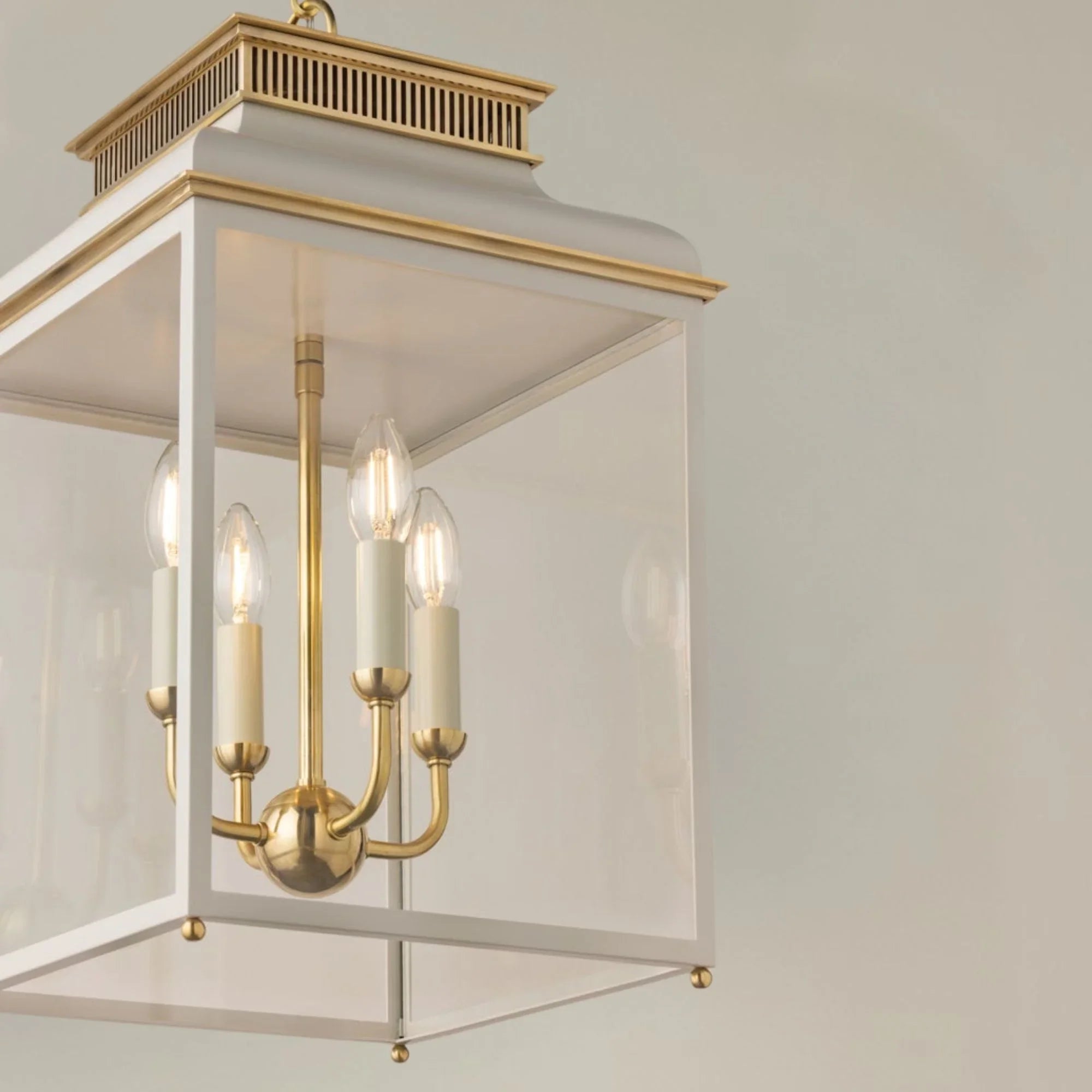 Houghton 22" 4-Light Lantern, Aged Brass/Off-White Finish