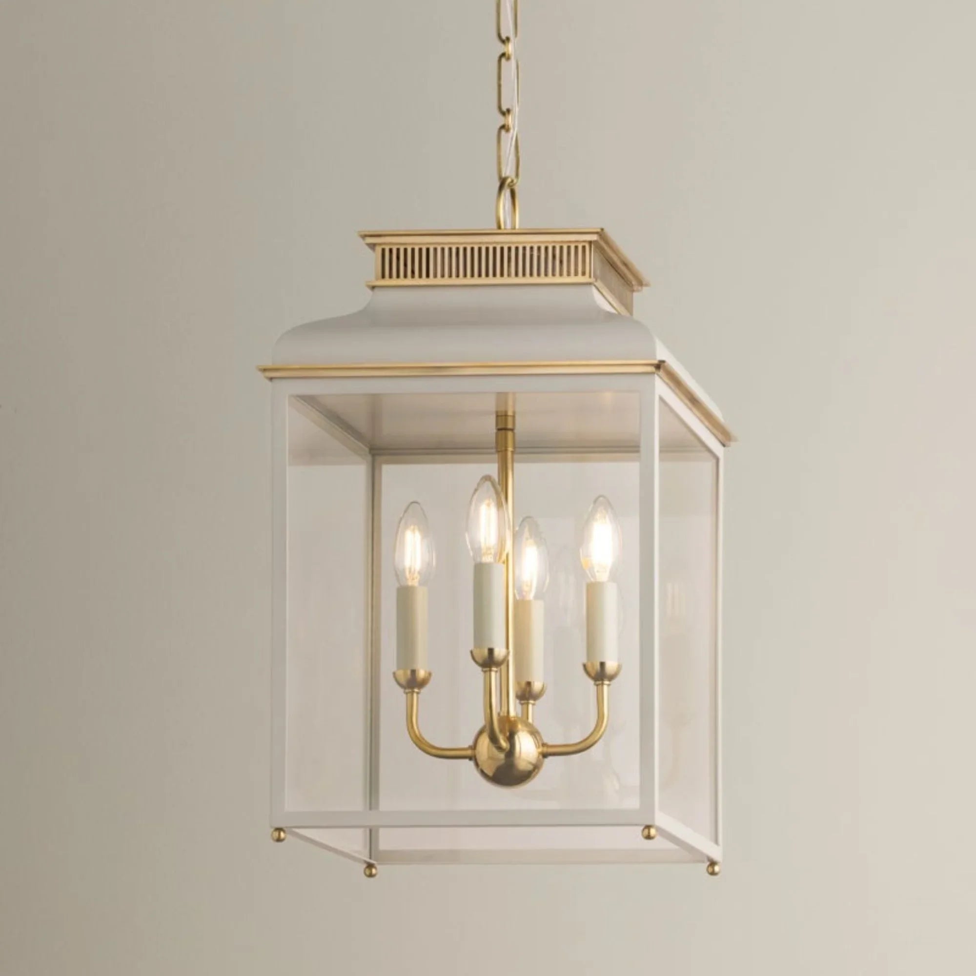Houghton 22" 4-Light Lantern, Aged Brass/Off-White Finish