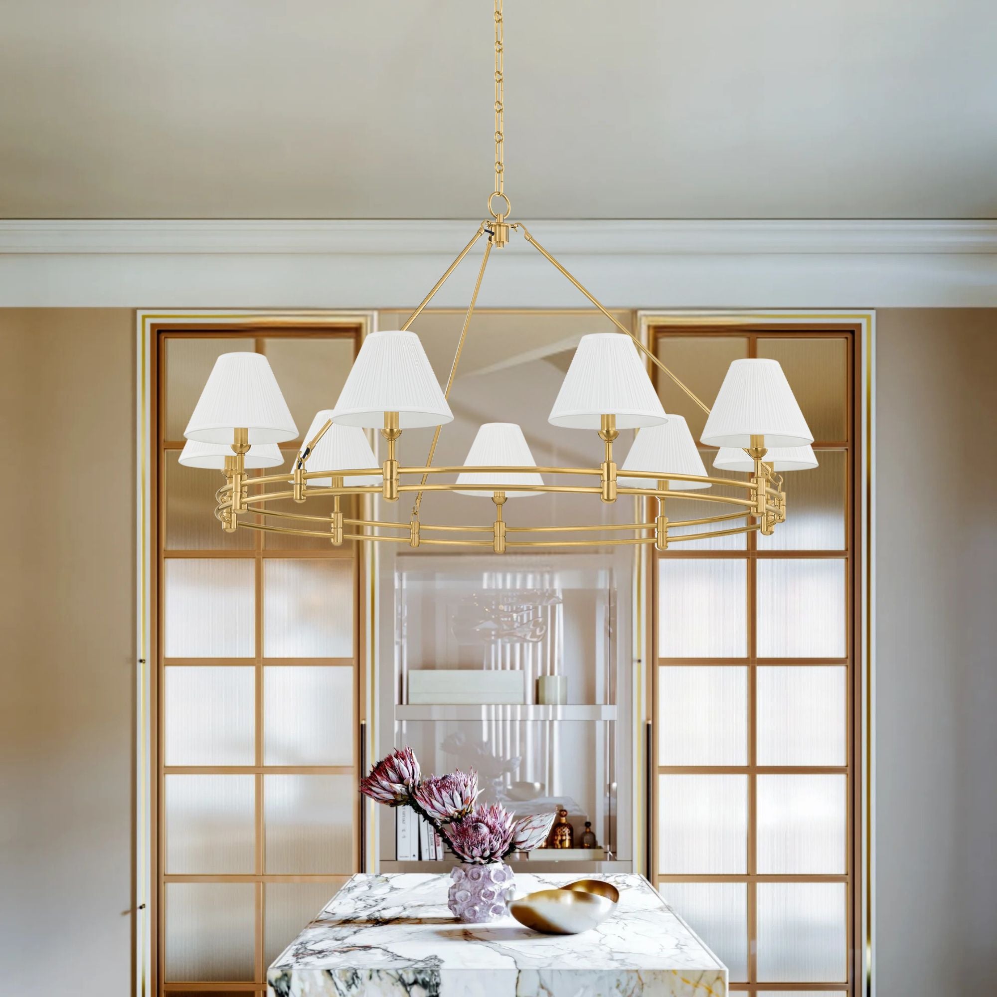 Howard 50" 9-Light Chandelier, Aged Brass Finish