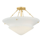 Loburn 20" 3-Light Semi Flush Mount, Aged Brass Finish