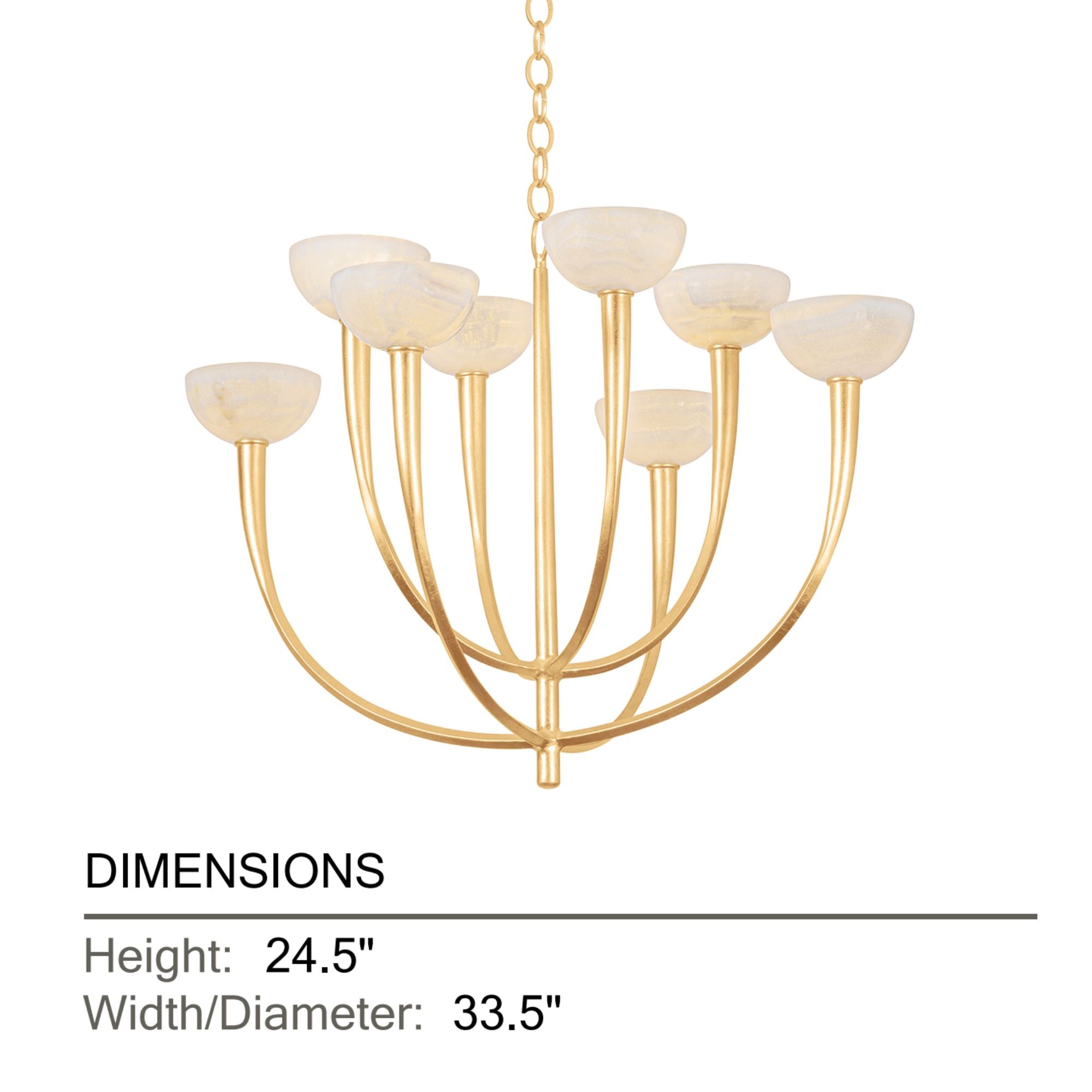 Hudson Valley Maywood 33.5 in. 8-Light Chandelier, Vintage Gold Leaf with Onyx Shades