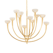 Hudson Valley Maywood 45.25 in. 12-Light Chandelier, Vintage Gold Leaf with Onyx Shades