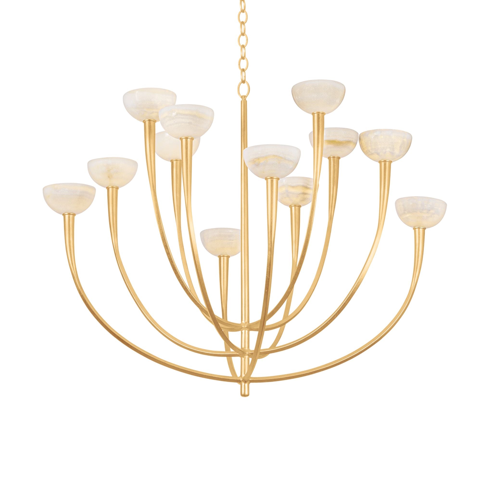 Hudson Valley Maywood 45.25 in. 12-Light Chandelier, Vintage Gold Leaf with Onyx Shades