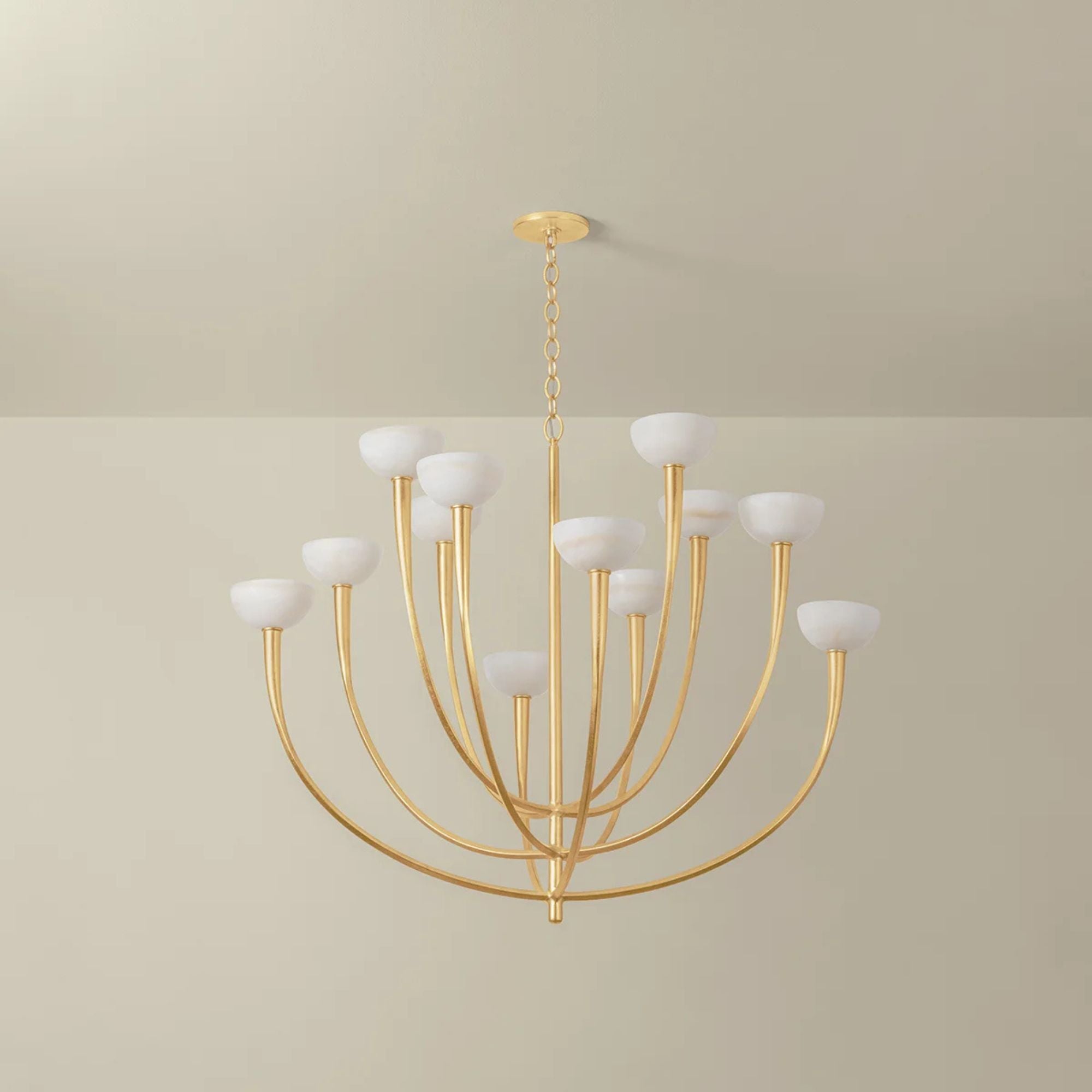 Hudson Valley Maywood 45.25 in. 12-Light Chandelier, Vintage Gold Leaf with Onyx Shades