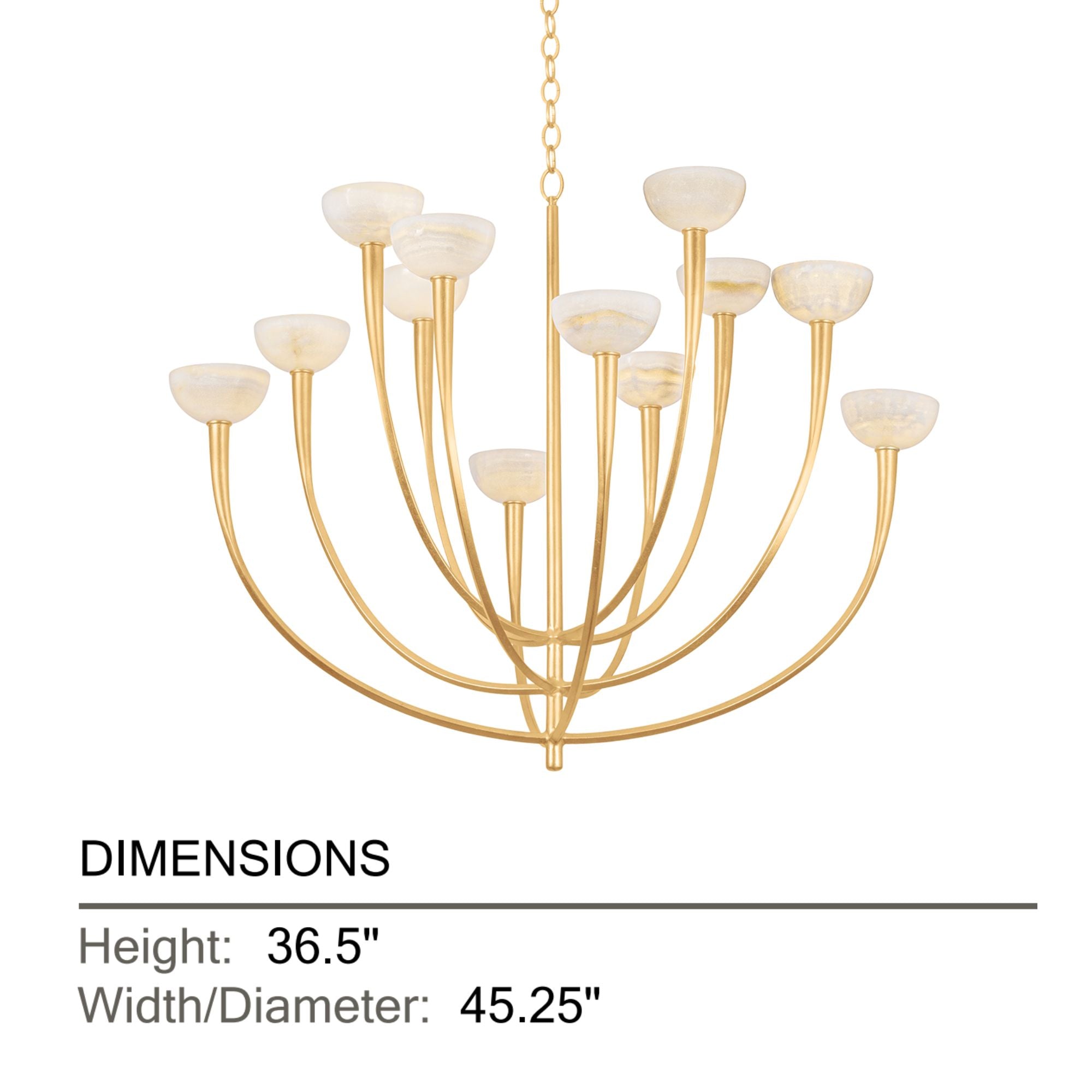 Hudson Valley Maywood 45.25 in. 12-Light Chandelier, Vintage Gold Leaf with Onyx Shades