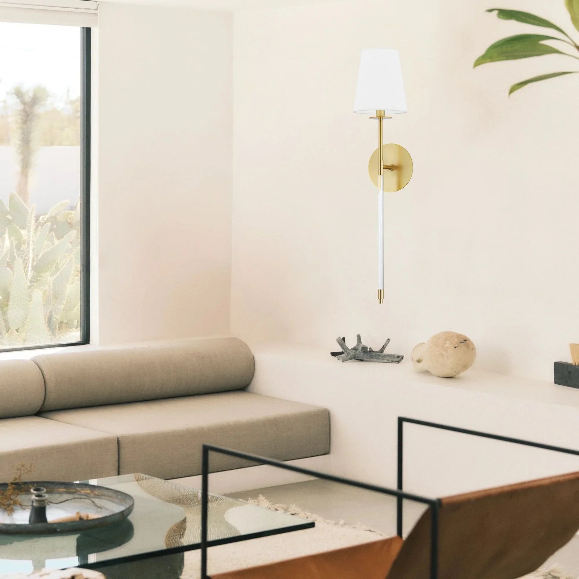 Hudson Valley Lighting - Niagara 28" Wall Sconce, Aged Brass Finish, White Stem | Bees Lighting