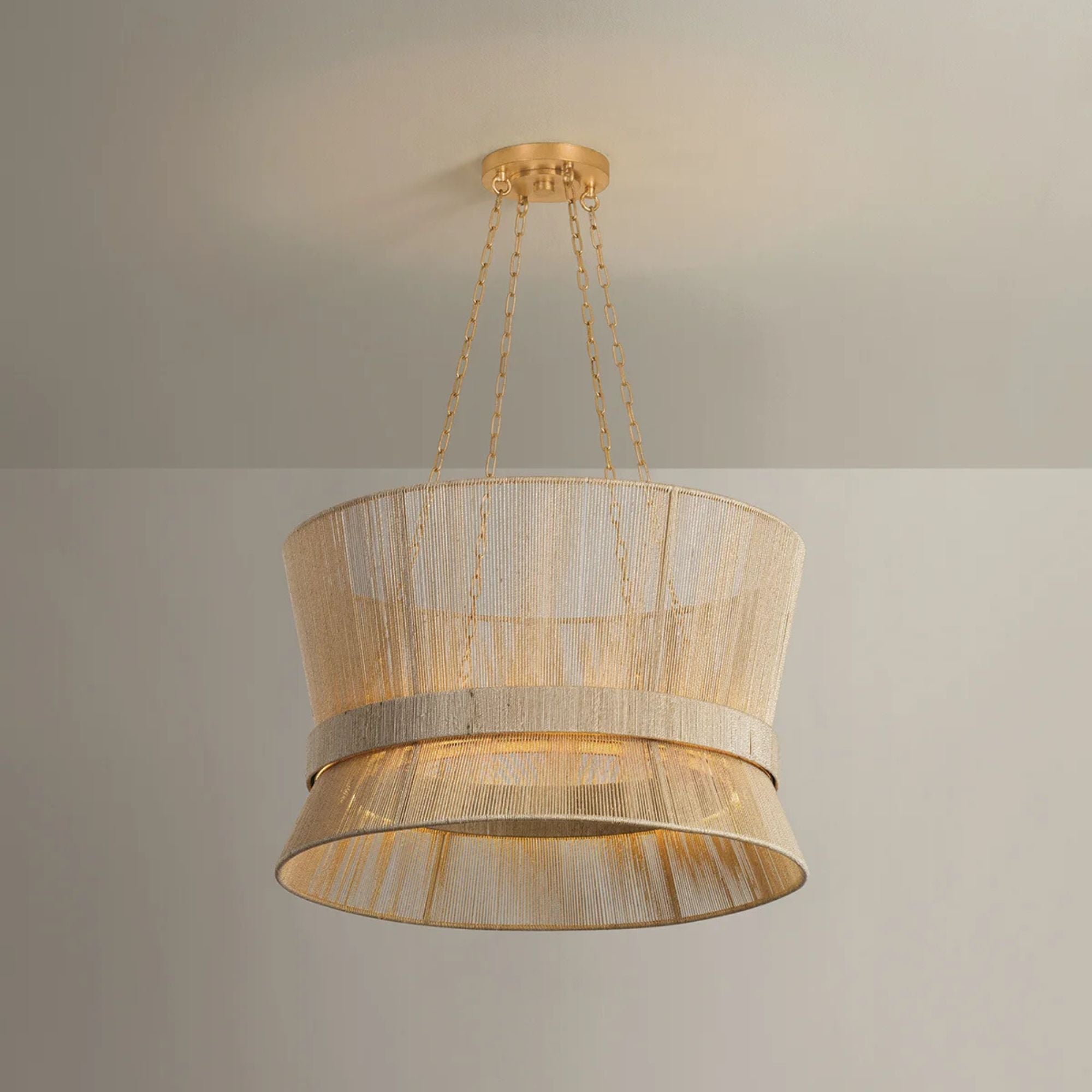 Hudson Valley Ocean Hill 24 in. Pendant Light, Vintage Gold Leaf with Natural Woven Abaca Shade
