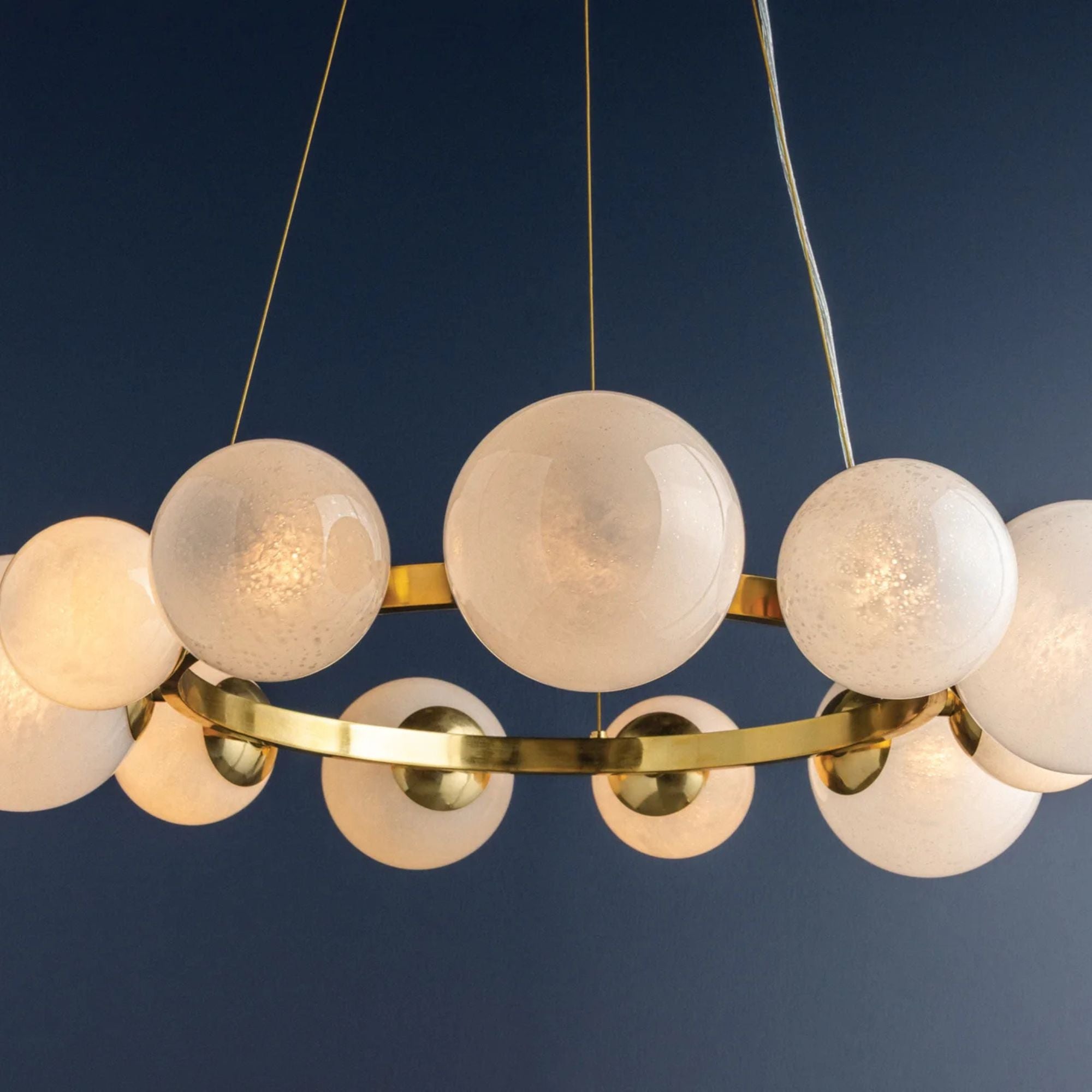 Hudson Valley Pacama 40.25 in. 11-Light Chandelier, Aged Brass with Seeded Cloud Glass