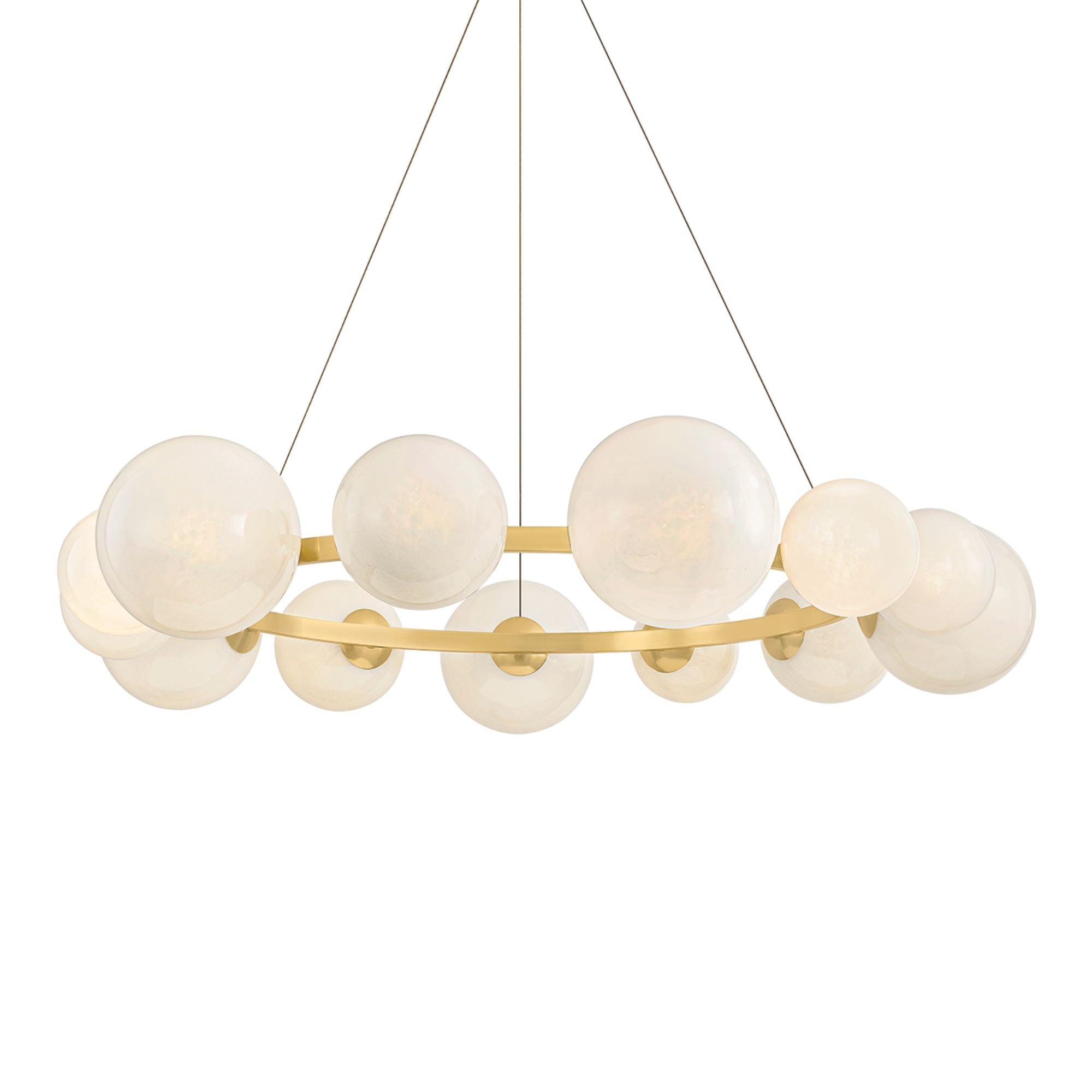 Hudson Valley Pacama 55 in. 13-Light Chandelier, Aged Brass with Seeded Cloud Glass