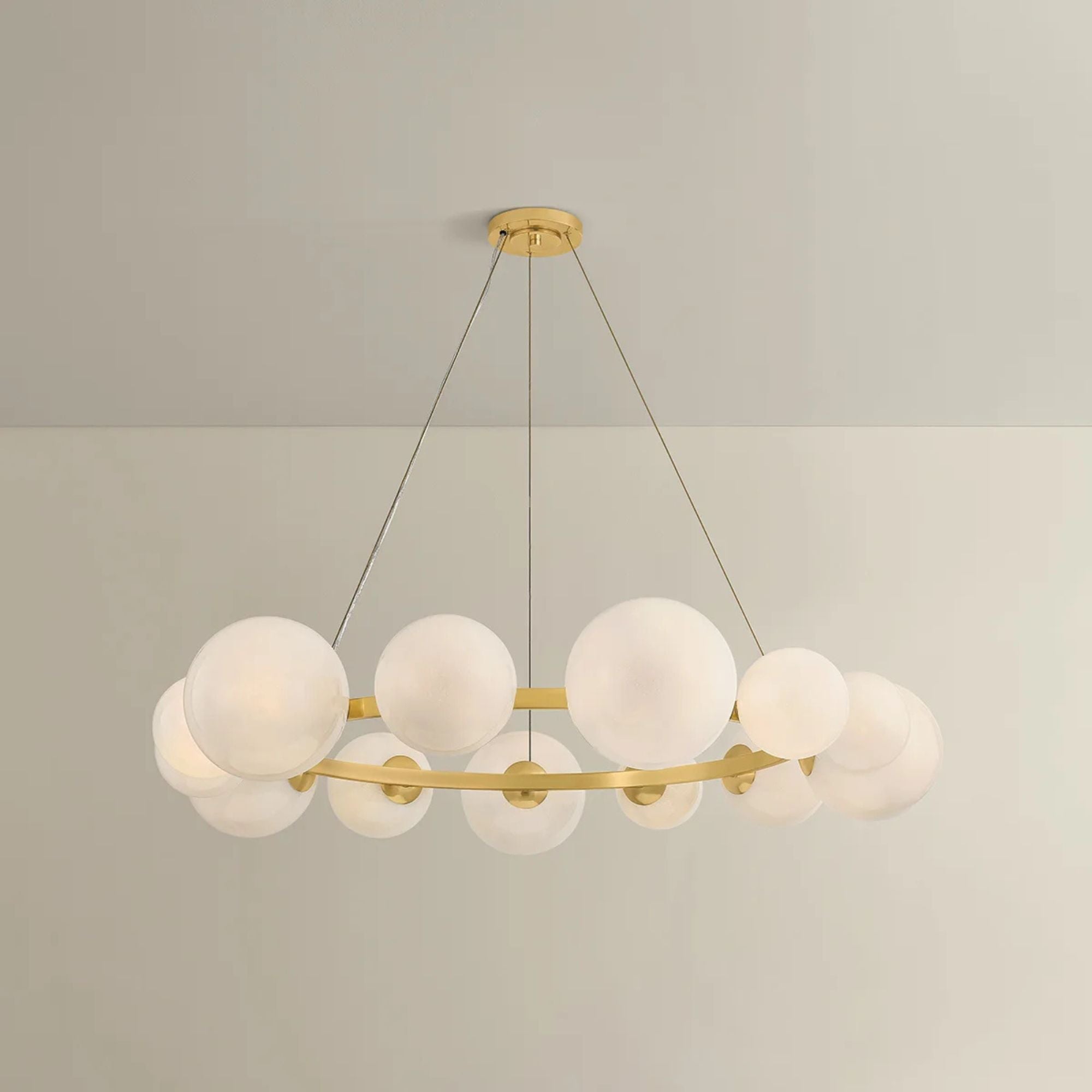 Hudson Valley Pacama 55 in. 13-Light Chandelier, Aged Brass with Seeded Cloud Glass