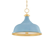 Painted No.1 18" 3-Light Pendant, Aged Brass/Blue Bird Finish