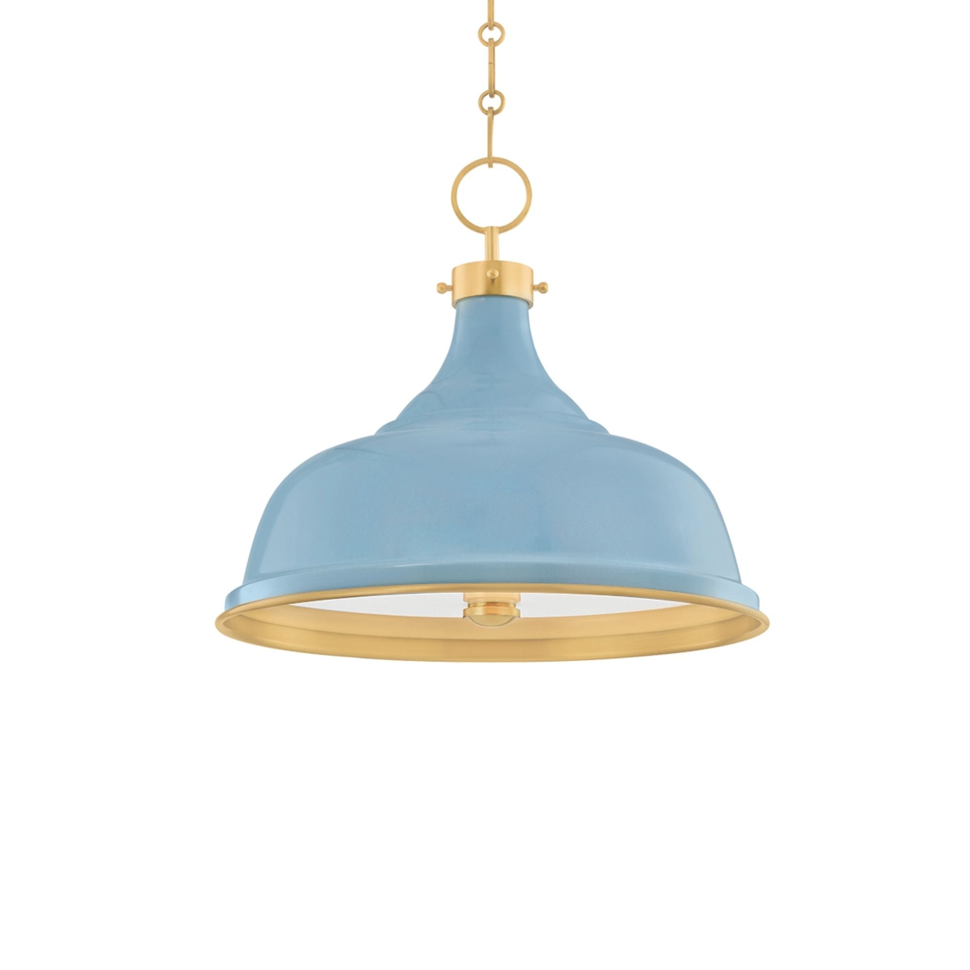 Painted No.1 18" 3-Light Pendant, Aged Brass/Blue Bird Finish
