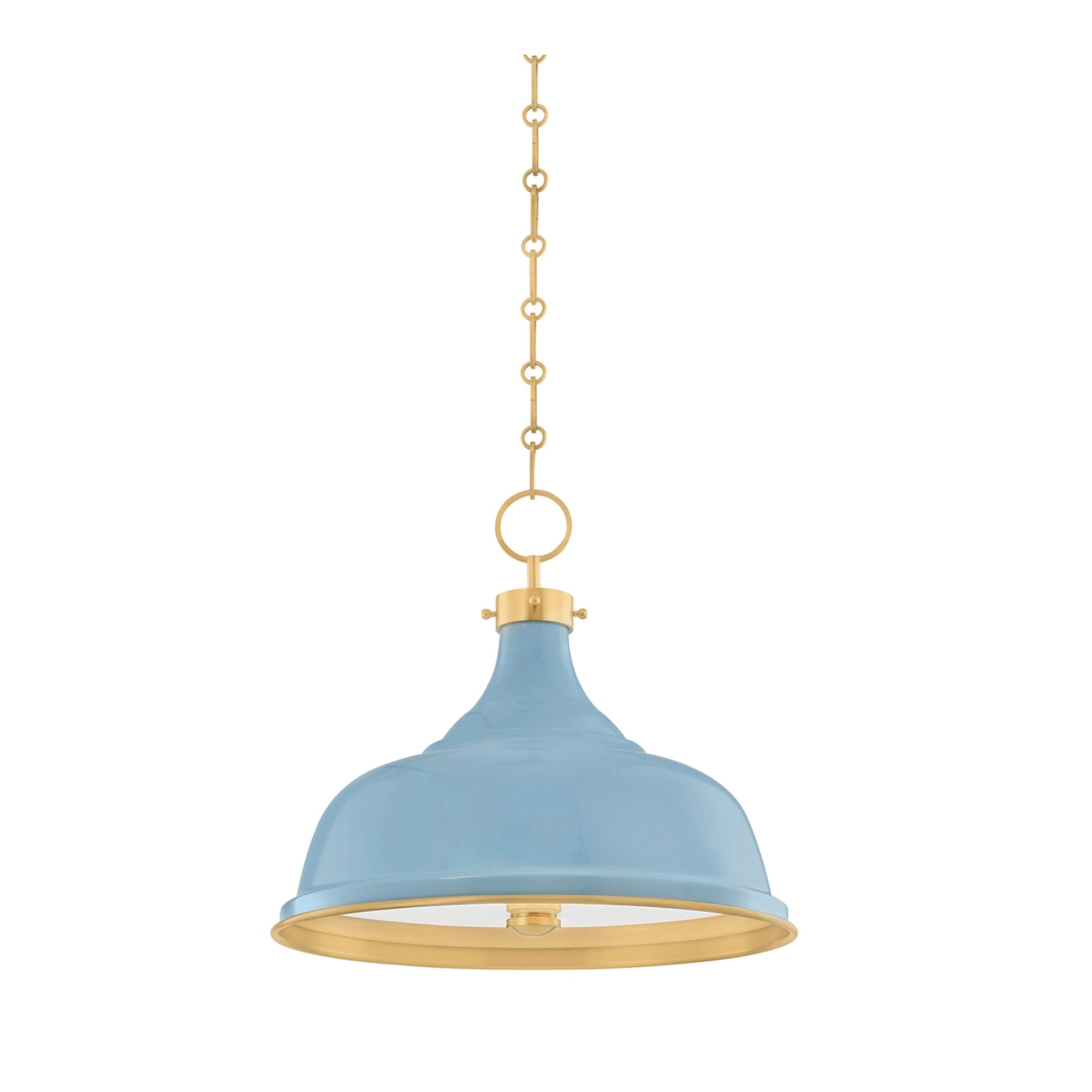 Painted No.1 18" 3-Light Pendant, Aged Brass/Blue Bird Finish