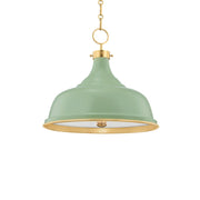 Painted No.1 18" 3-Light Pendant, Aged Brass/Leaf Green Combo Finish