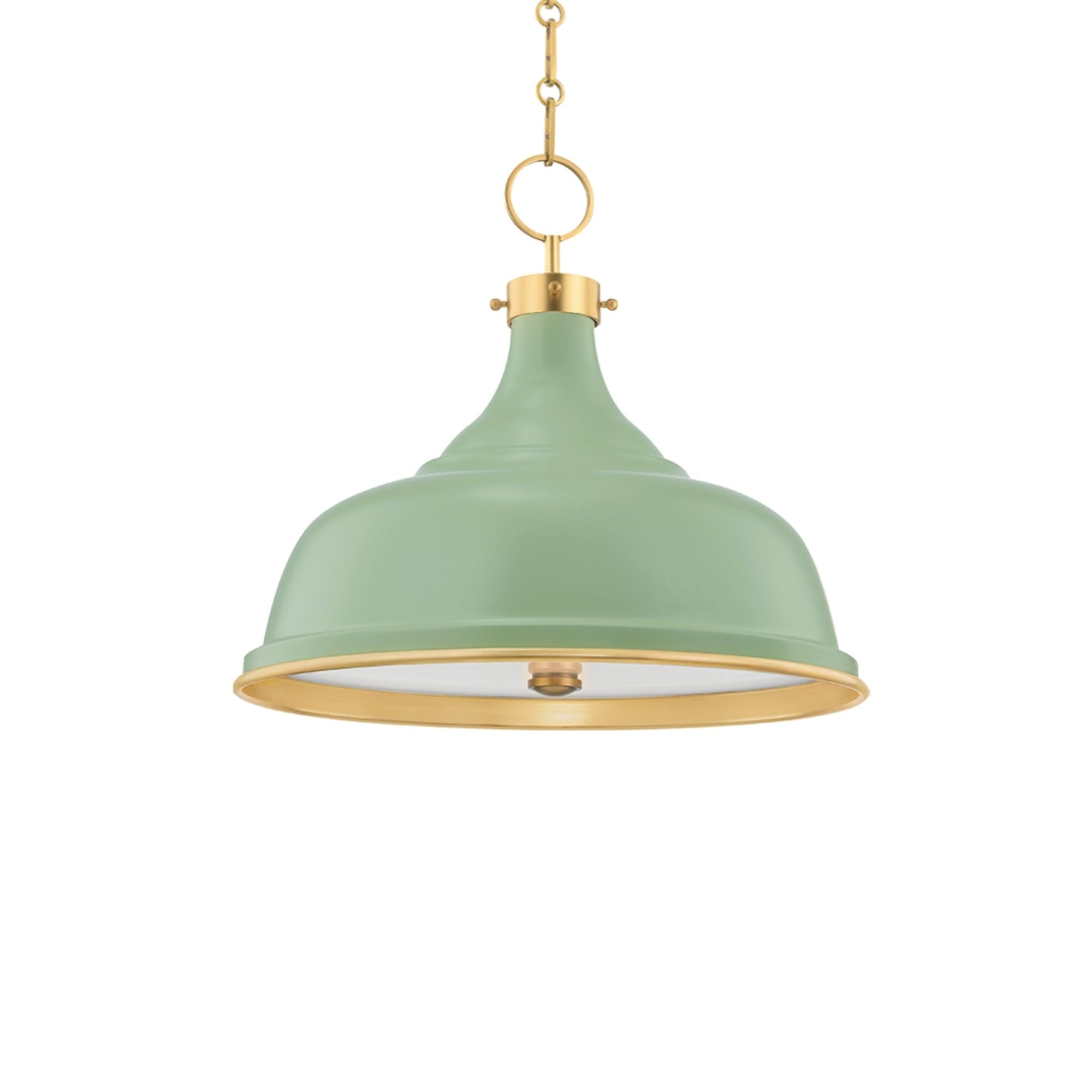 Painted No.1 18" 3-Light Pendant, Aged Brass/Leaf Green Combo Finish