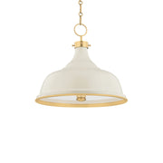 Painted No.1 18" 3-Light Pendant, Aged Brass/Off White Finish