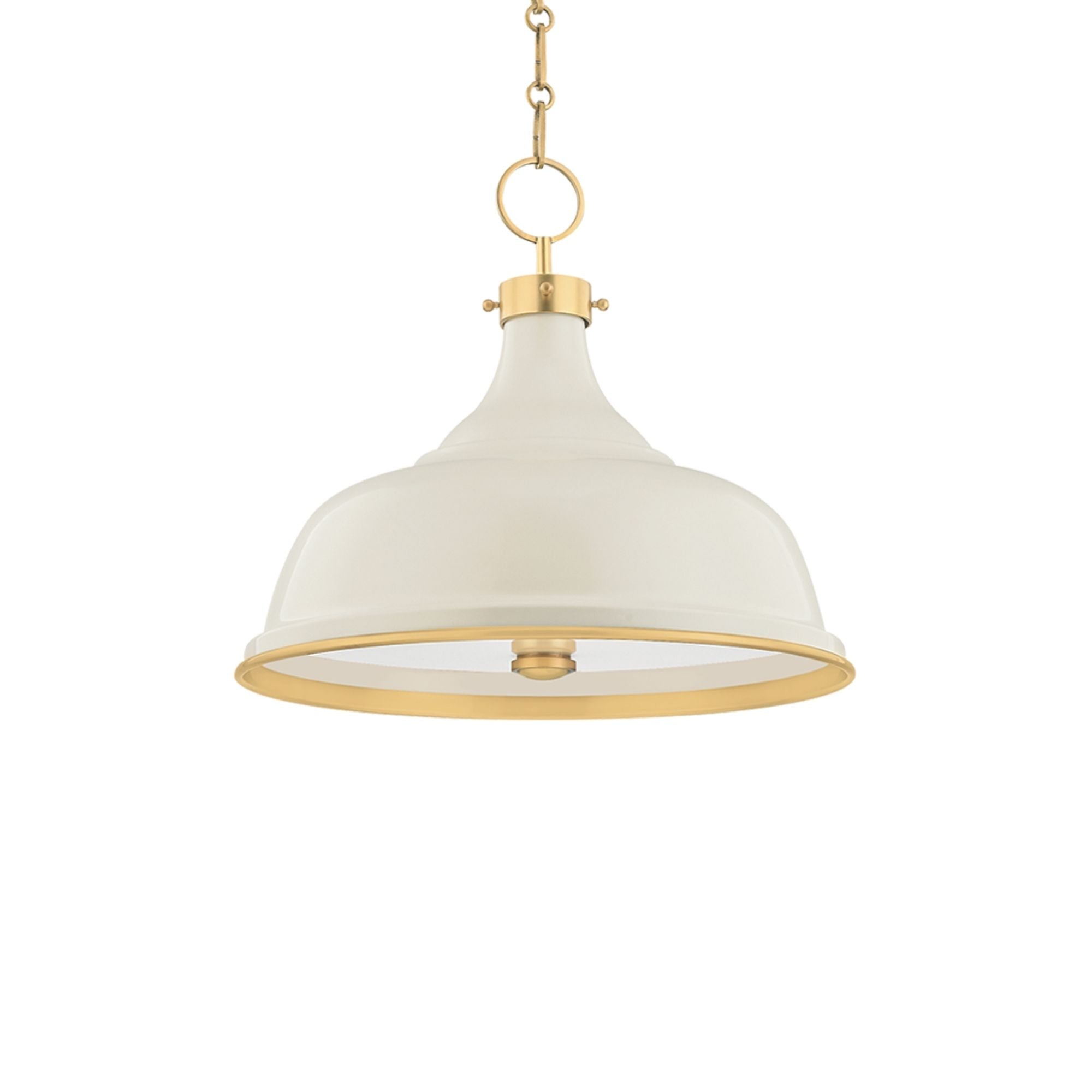 Painted No.1 18" 3-Light Pendant, Aged Brass/Off White Finish