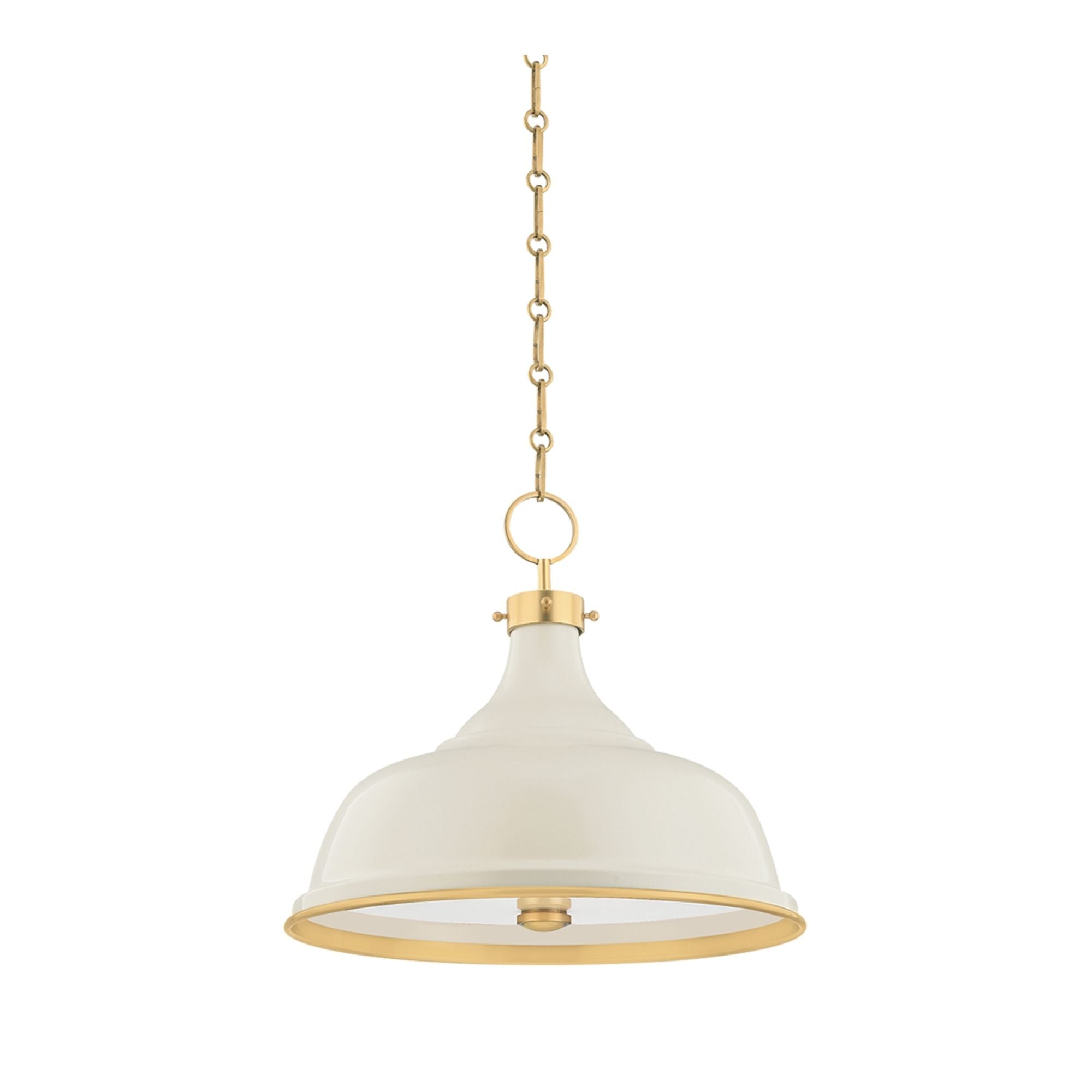 Painted No.1 18" 3-Light Pendant, Aged Brass/Off White Finish