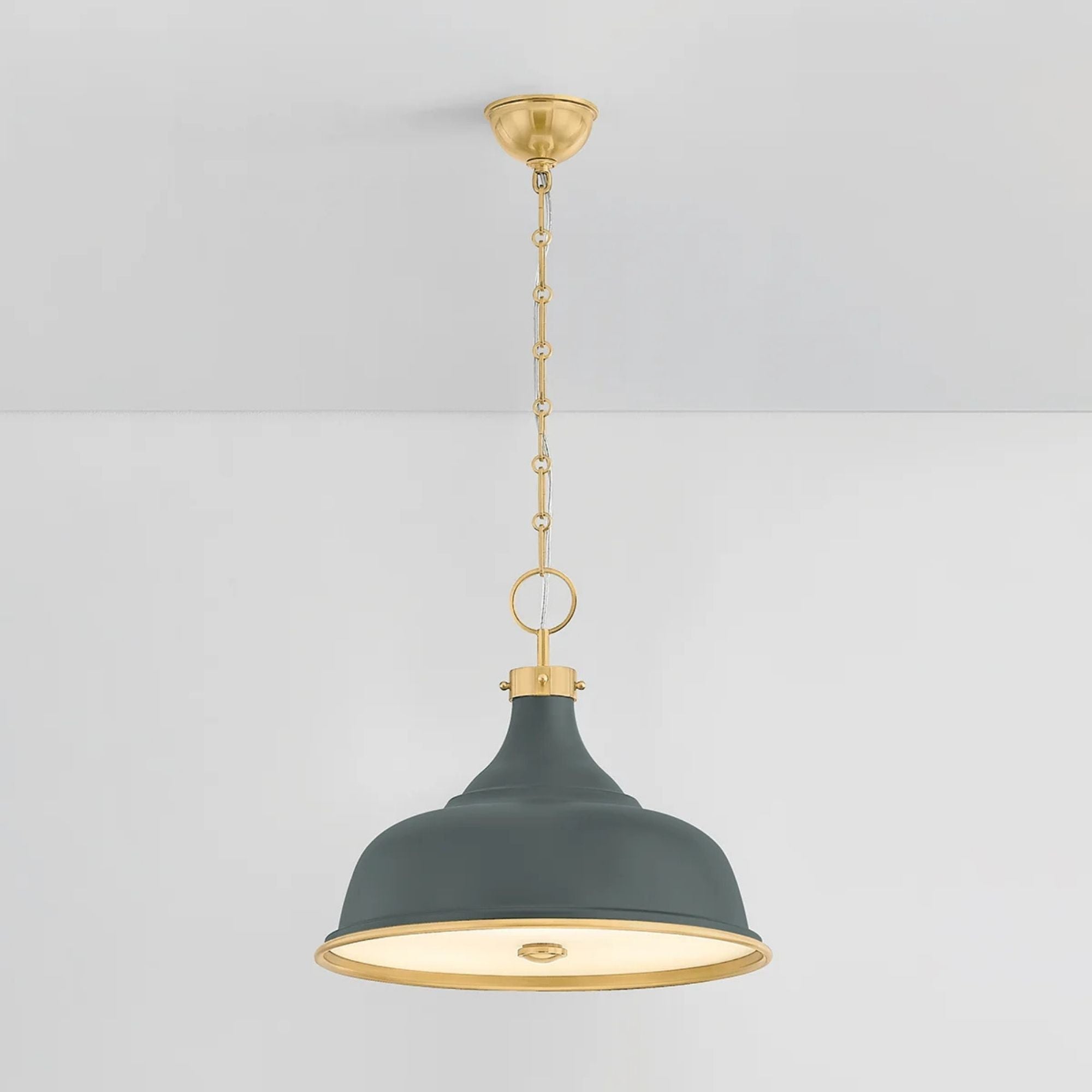 Painted No. 1 18" 3-Light Pendant, Aged Brass/Soft Studio Green Finish