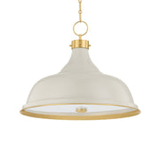 Painted No. 1 24" 4-Light Pendant, Aged Brass/Off-White Finish