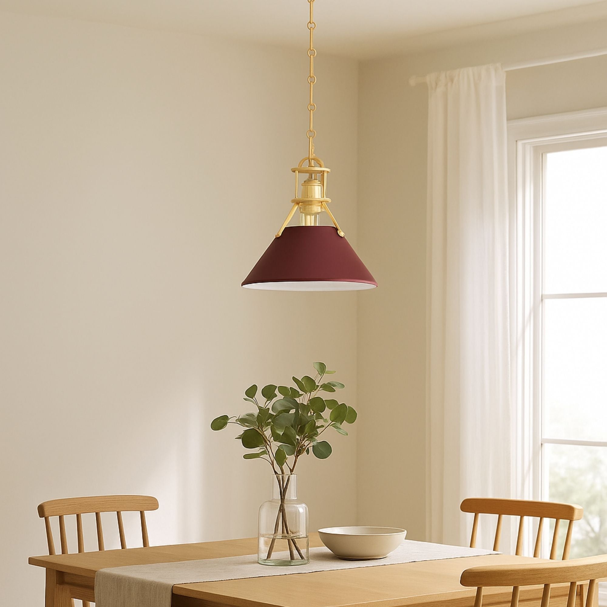 Painted No. 2 10" Pendant, Aged Brass/Soft Crimson Finish