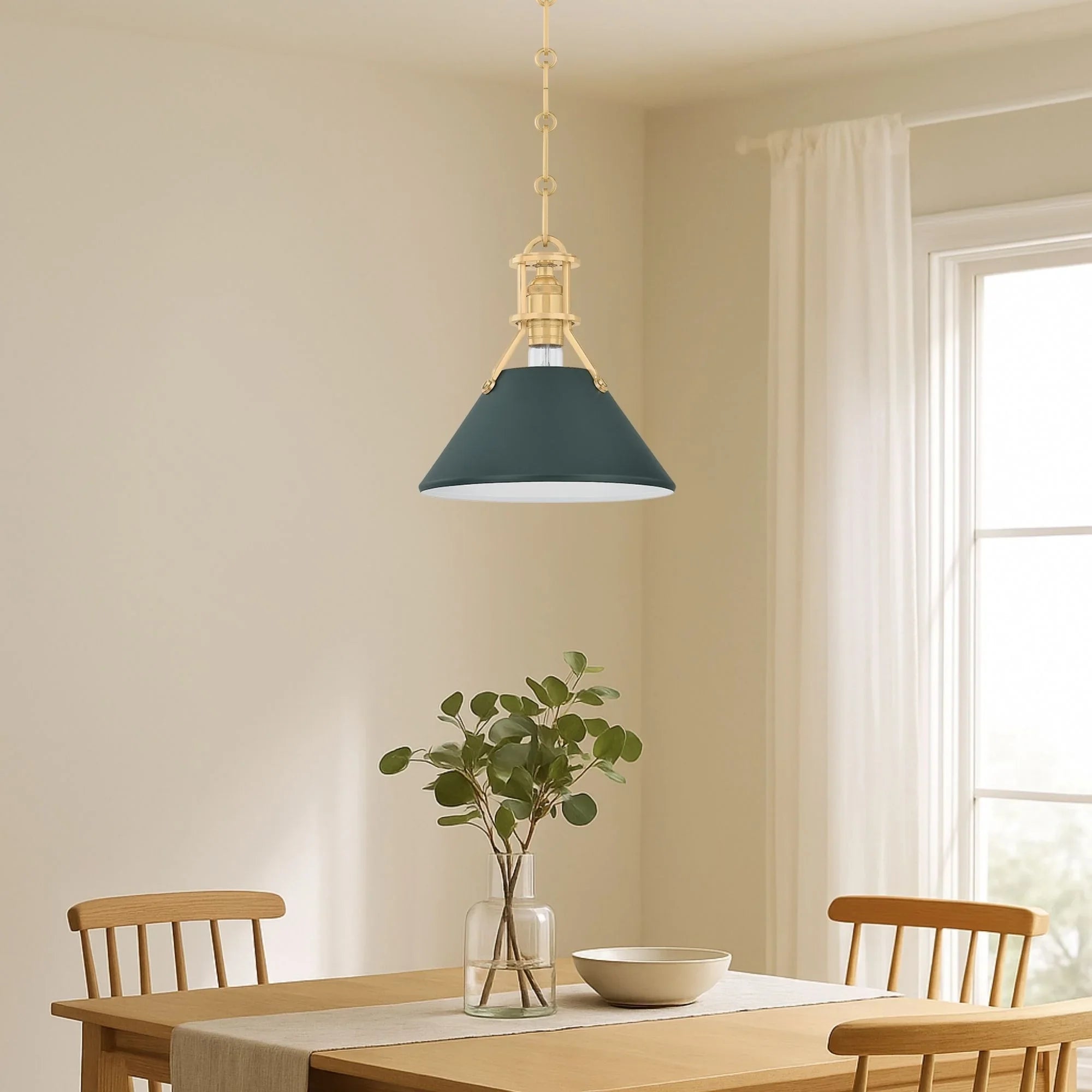 Painted No. 2 10" Pendant, Aged Brass/Soft Studio Green Finish