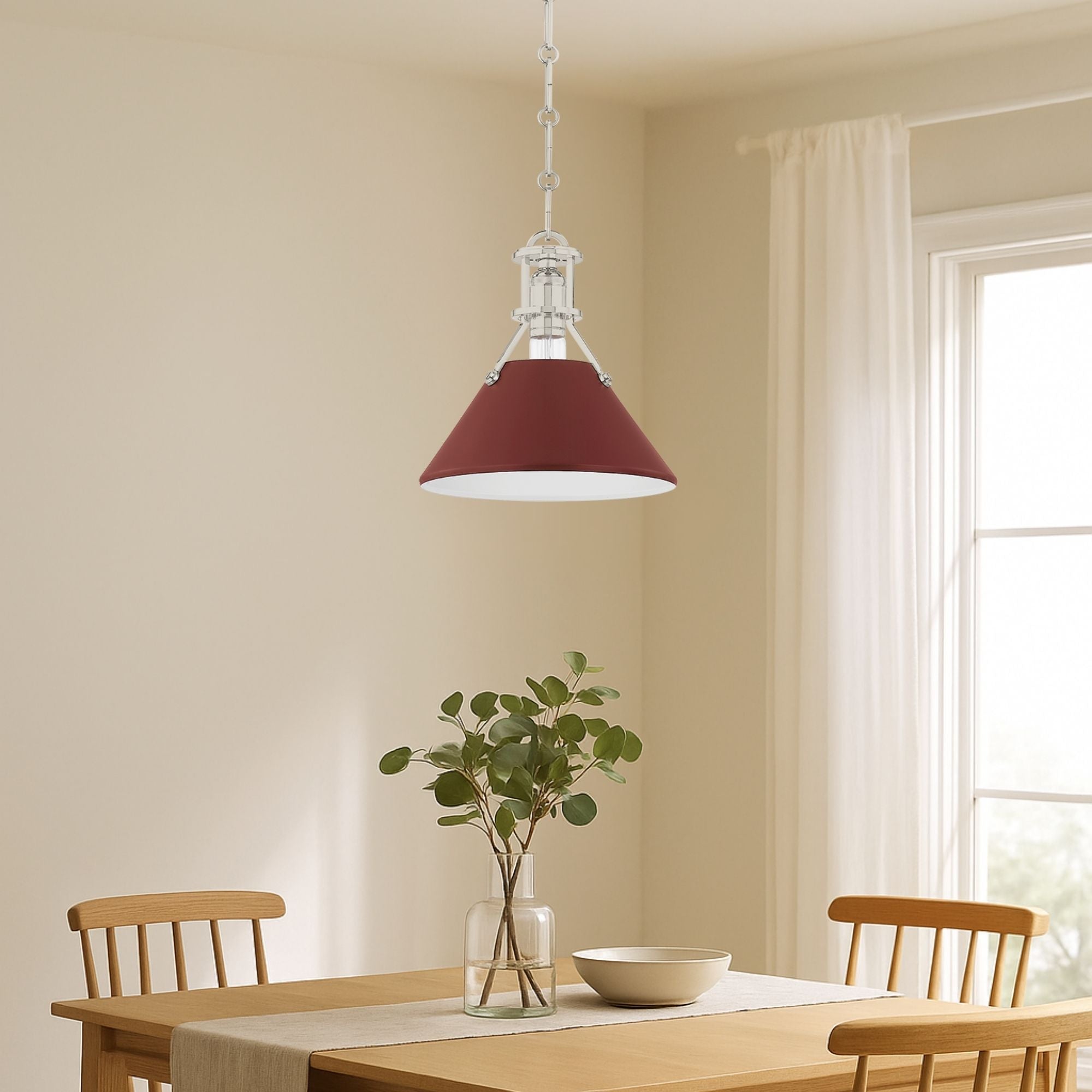 Painted No. 2 10" Pendant, Polished Nickel/Soft Crimson Finish